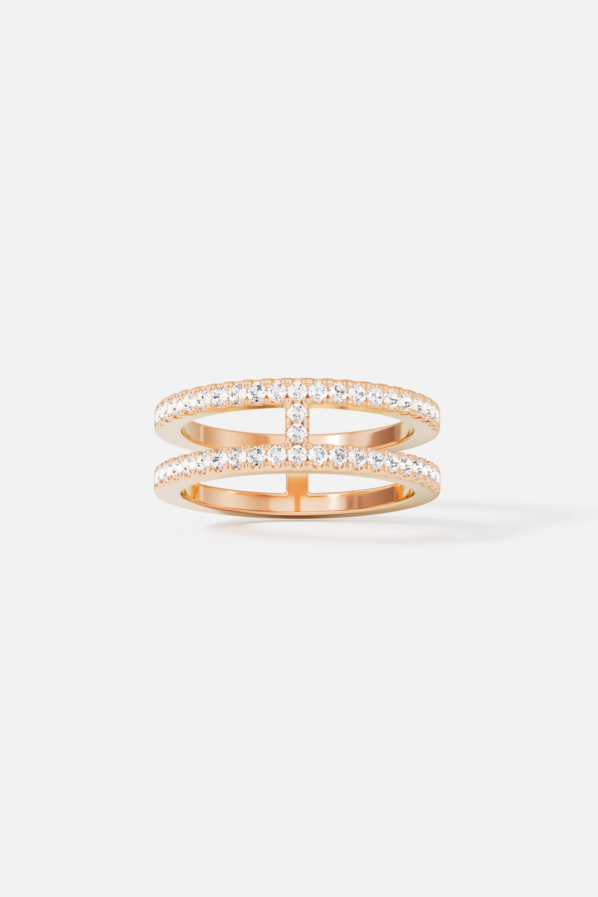 APM Ring, twin sparkling bands in rose color, effortlessly modern elegance.