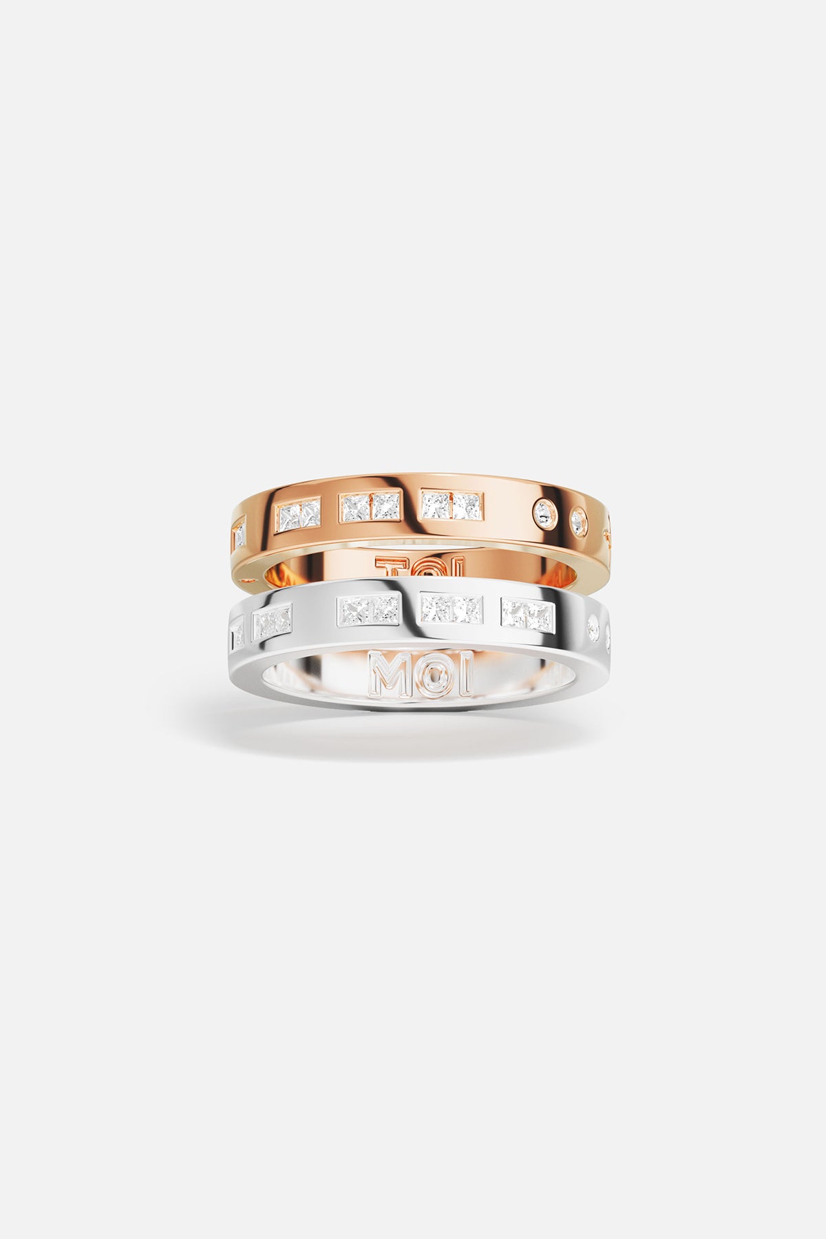 APM Rings duo in rose and rhodium finish, a shimmering Toi et Moi story.