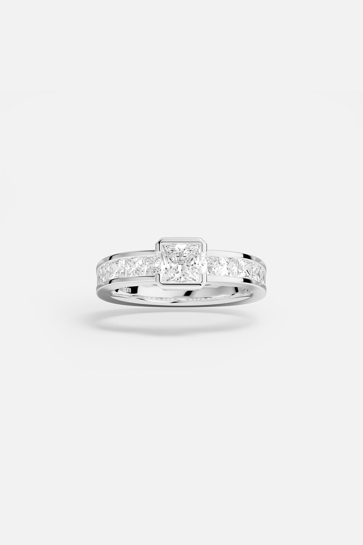APM Ring in rhodium finish, a luminous square statement with quiet modern elegance.