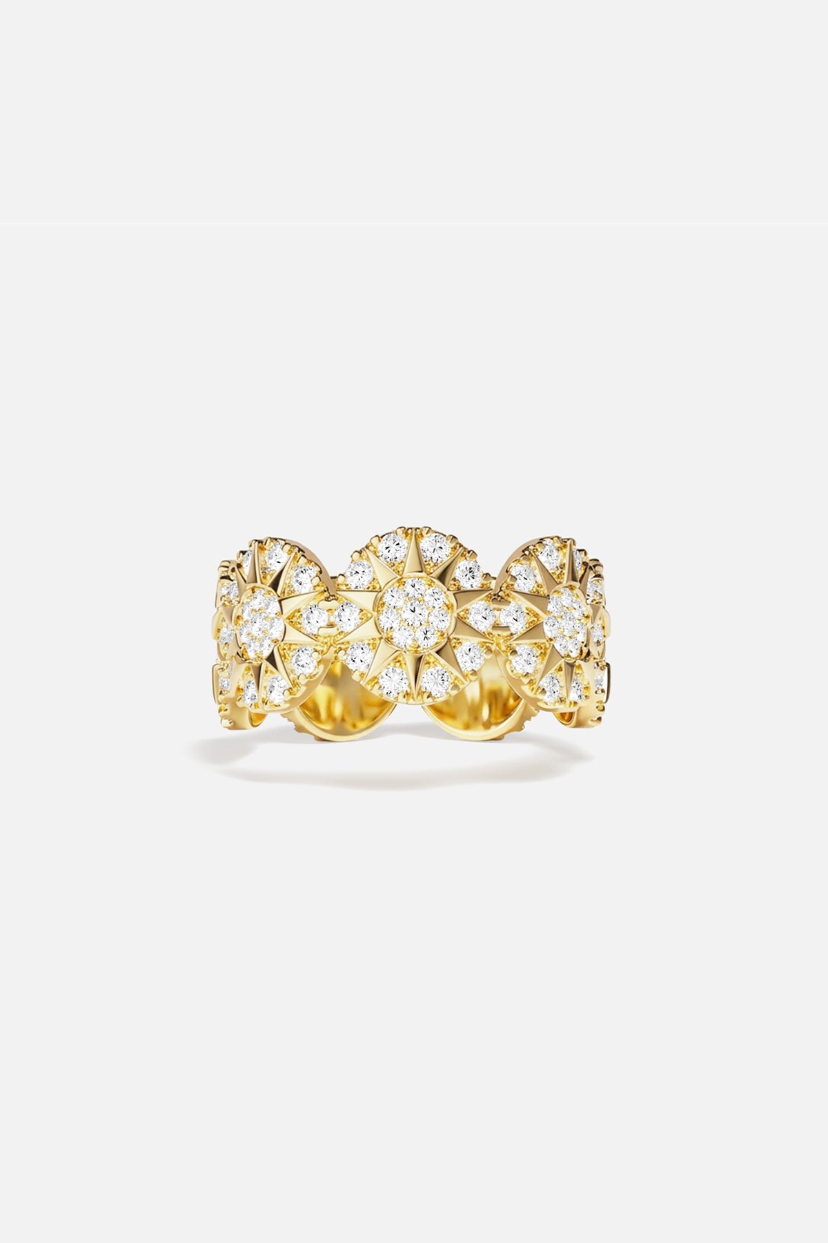 APM Ring in golden color, radiant blooms shimmering with quiet celestial charm.