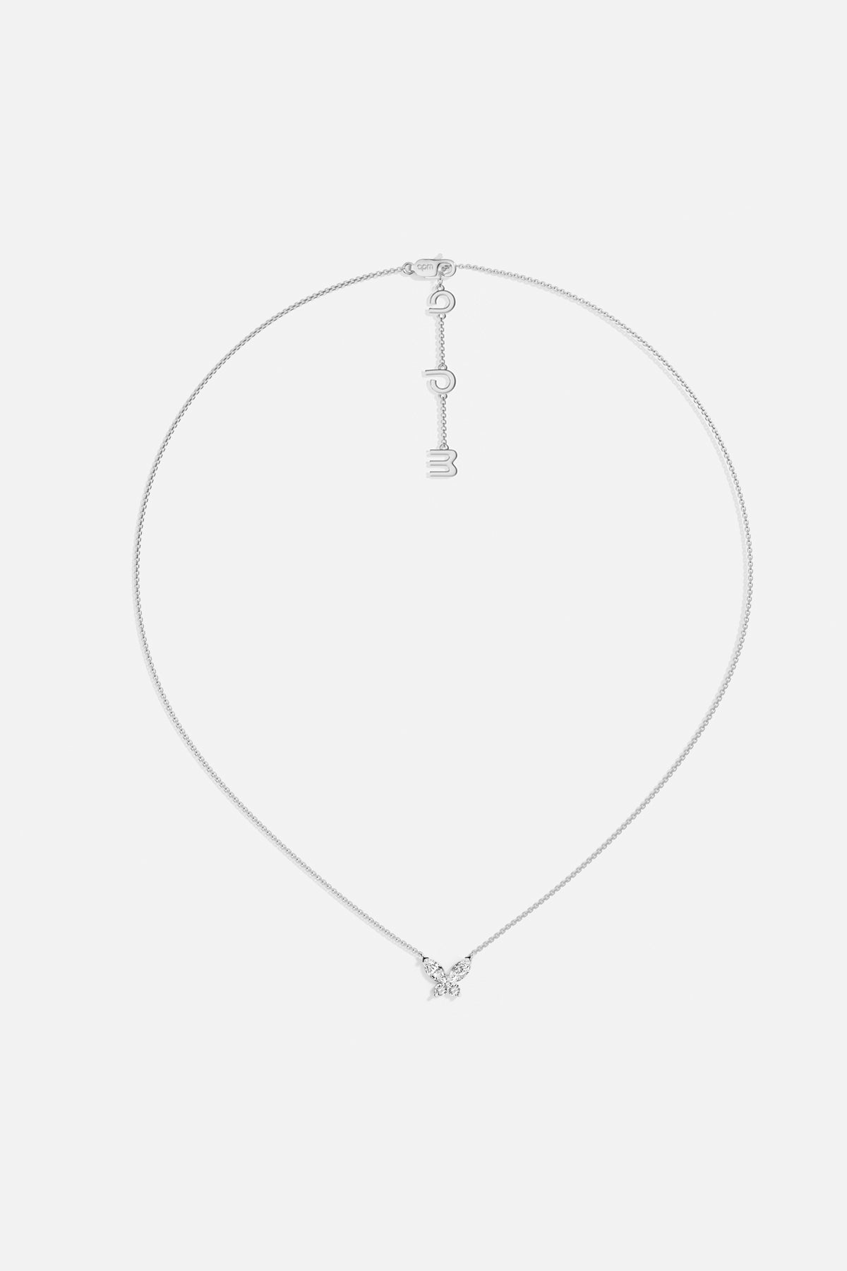 APM Butterfly Necklace in rhodium finish, a delicate flutter of everyday elegance.
