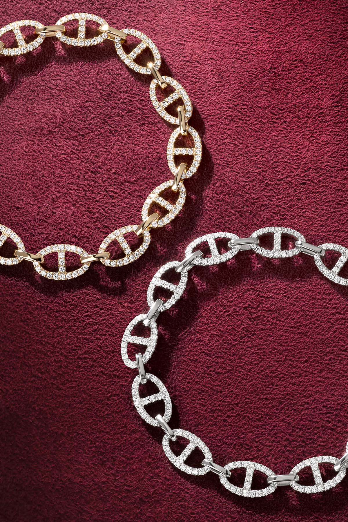 APM Bracelets in dazzling marine links, a bold duo shining with quiet confidence.
