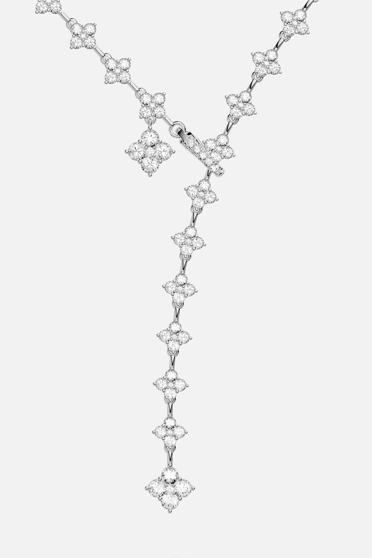 APM Monaco lariat necklace, a cascade of floral sparkle in rhodium finish.