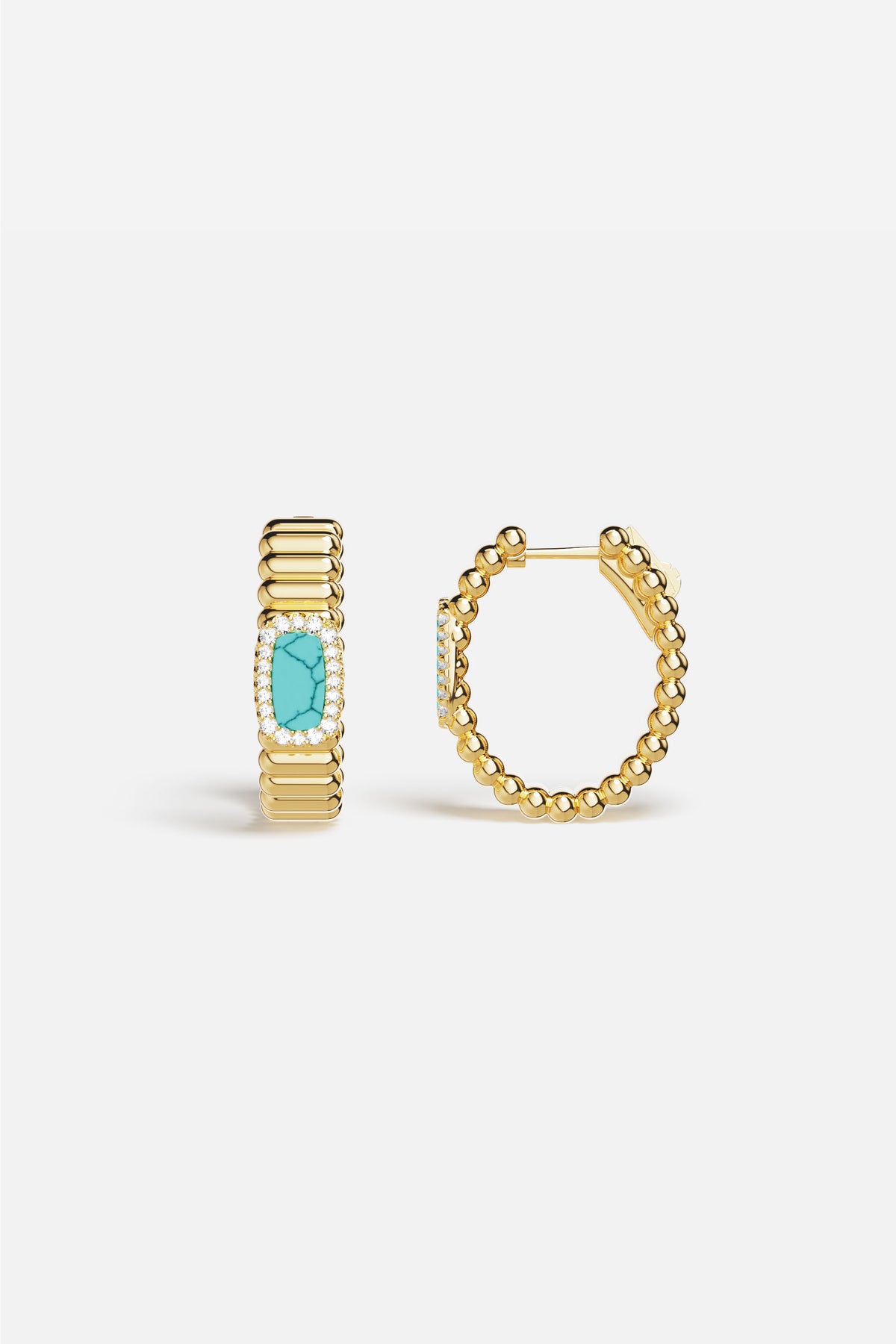 APM Hoop Earrings in golden hues, a turquoise touch of quiet radiance.