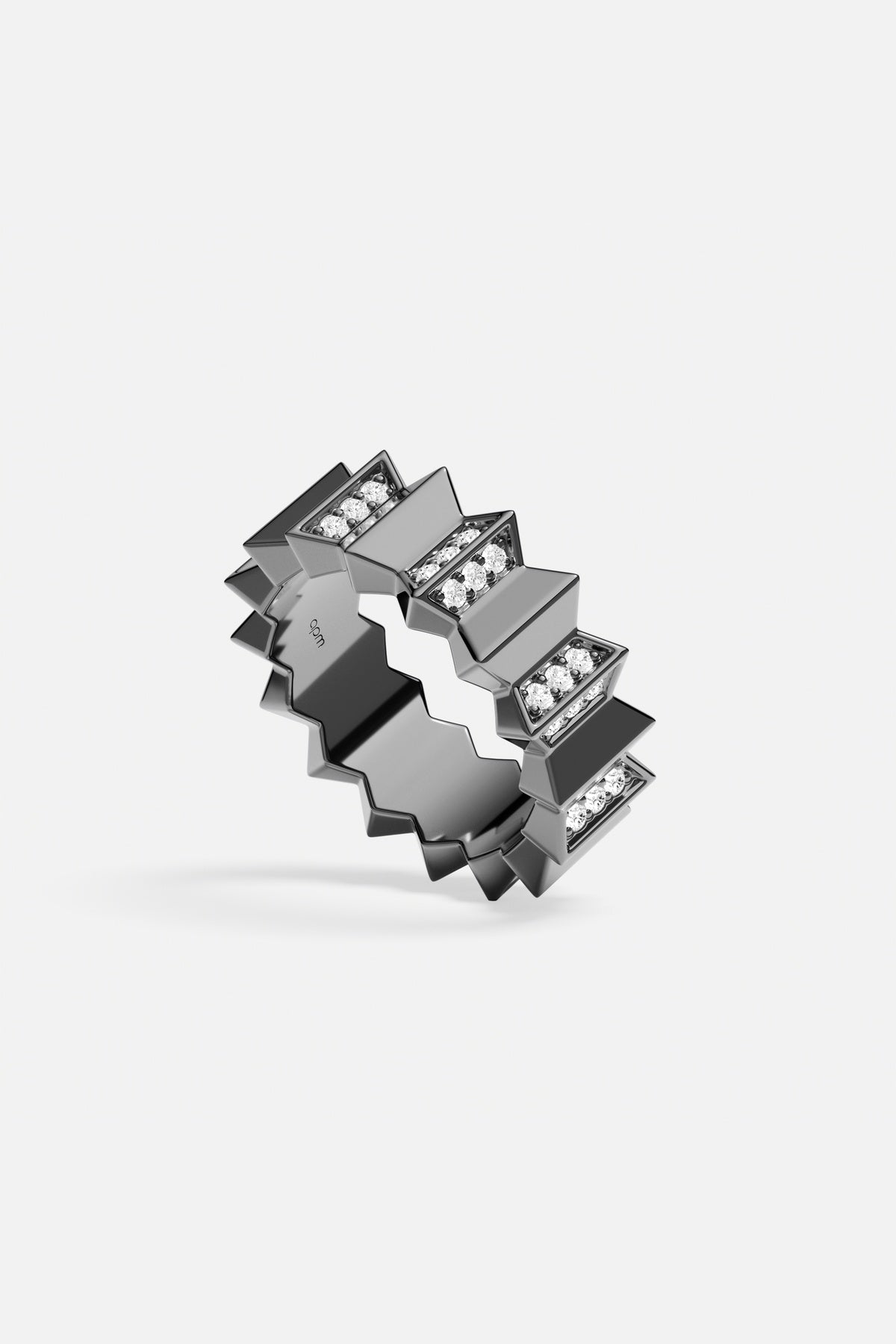 APM Morse Ring in black rhodium finish, bold zigzag edge with a modern pulse.