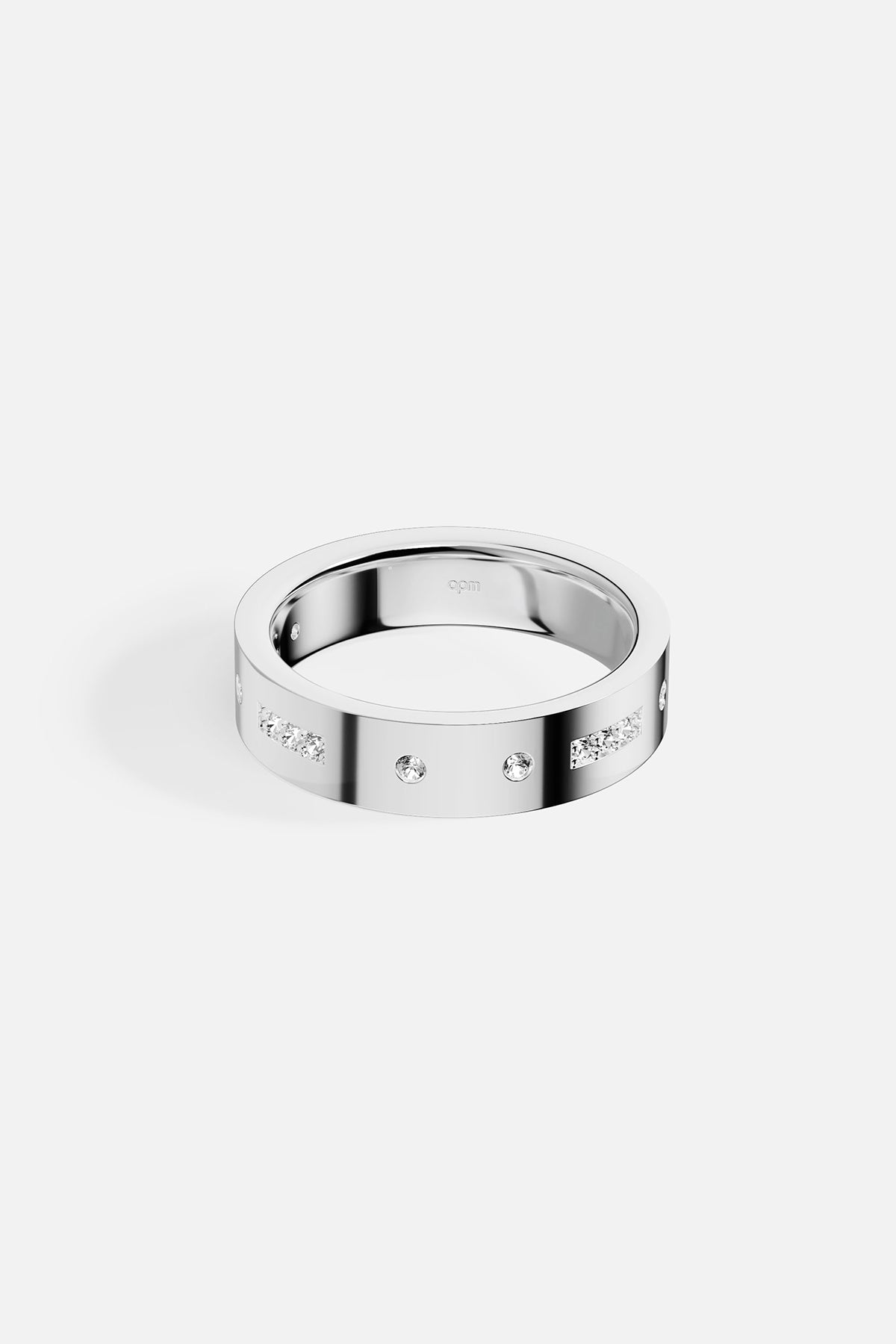 APM Morse Ring, a sleek rhodium finish band whispering modern elegance.