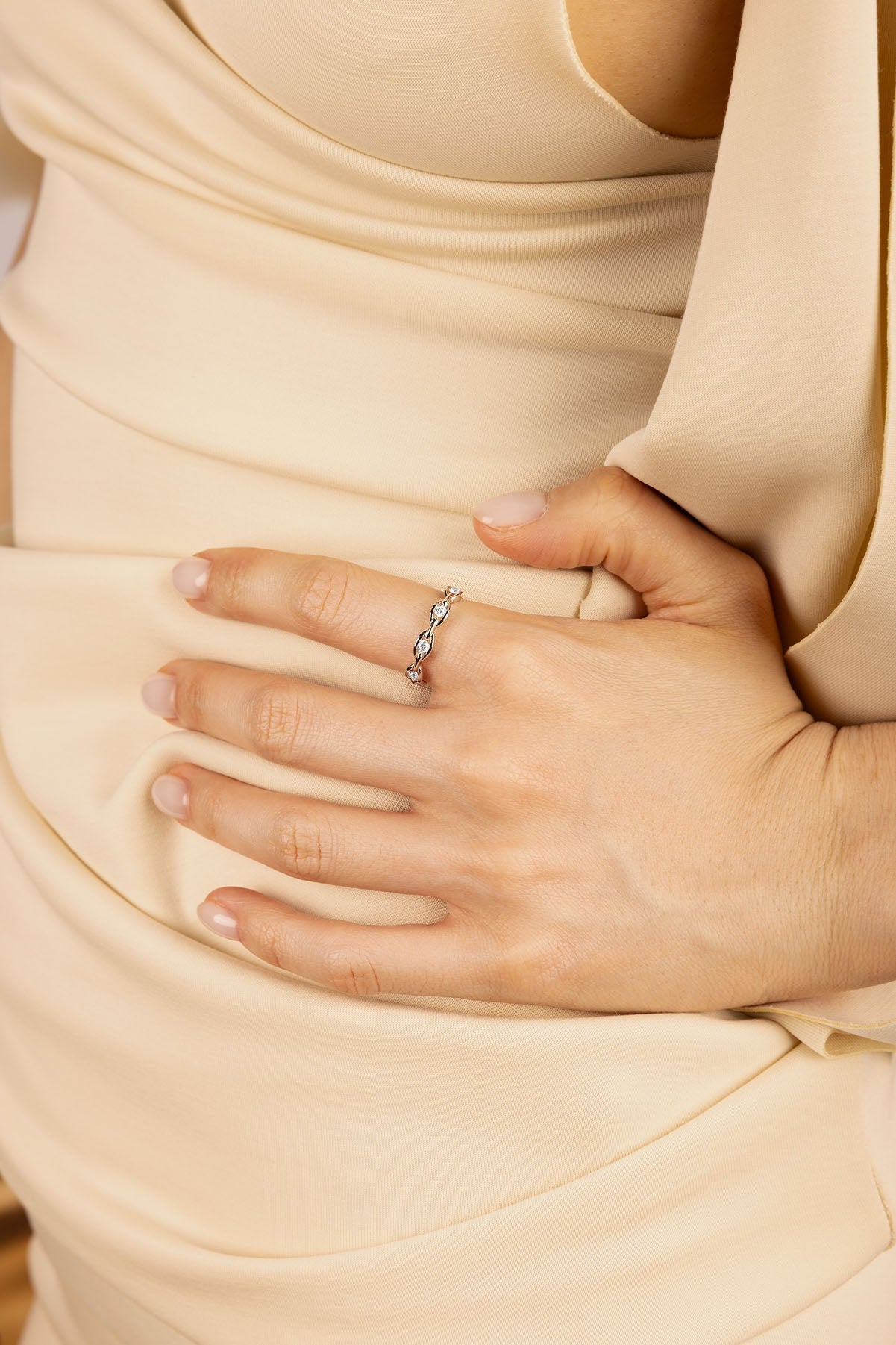 APM Monaco Pavé Chain Ring in Silver worn on hand