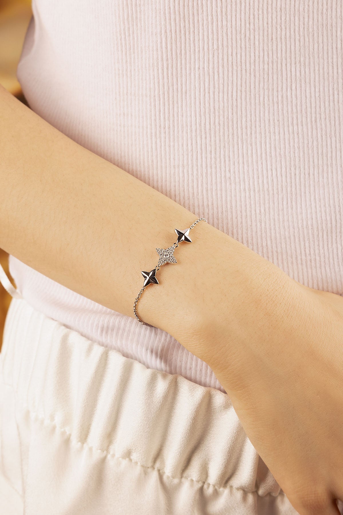 APM Monaco Triple Météorites Silver Adjustable Bracelet in Silver worn on hand