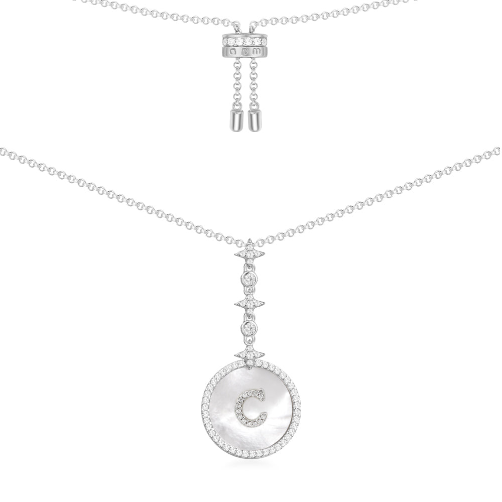 Necklaces APM Monaco: white metal chain with a pavé-diamond letter C pendant.