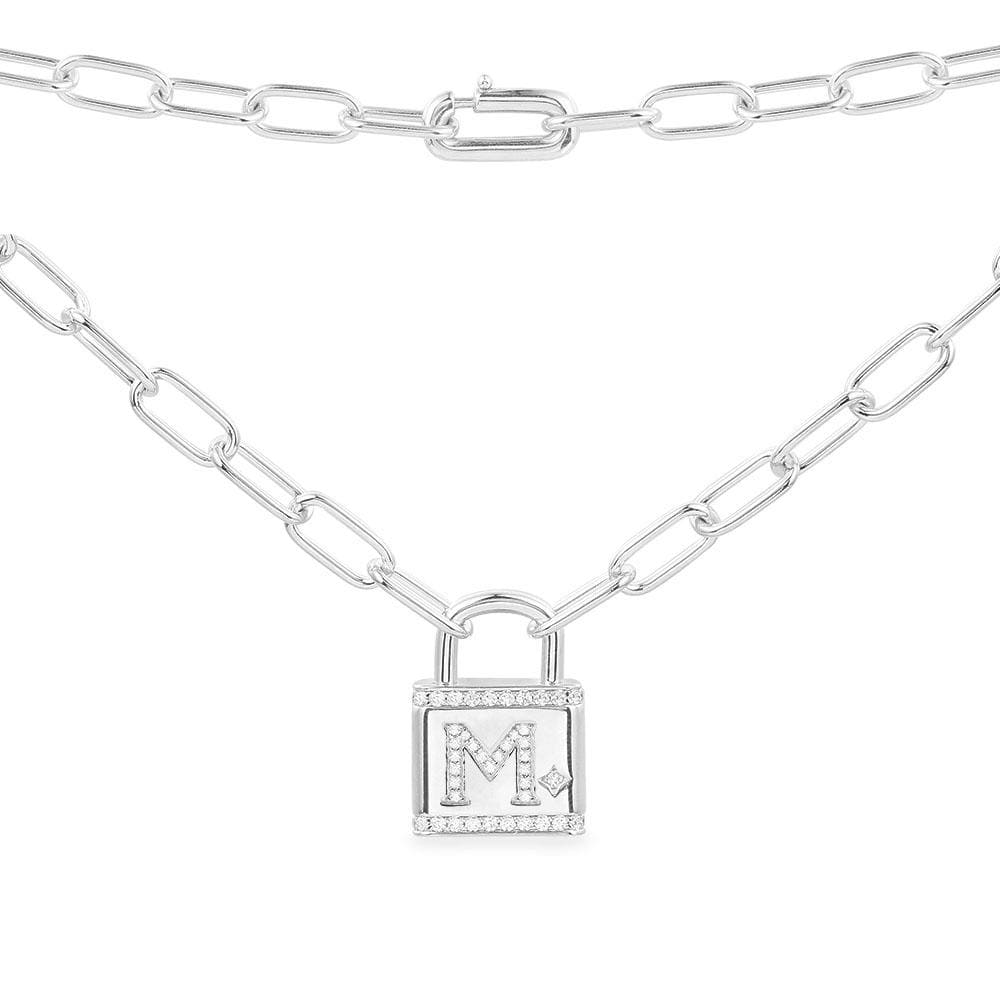Necklaces APM Monaco: white chain with a lock-shaped pendant featuring the letter M.