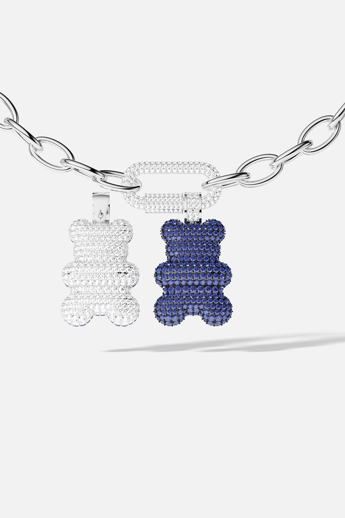 Necklaces APM Monaco: silver chain with white clasp and two gummy bear charms in white and blue nano.