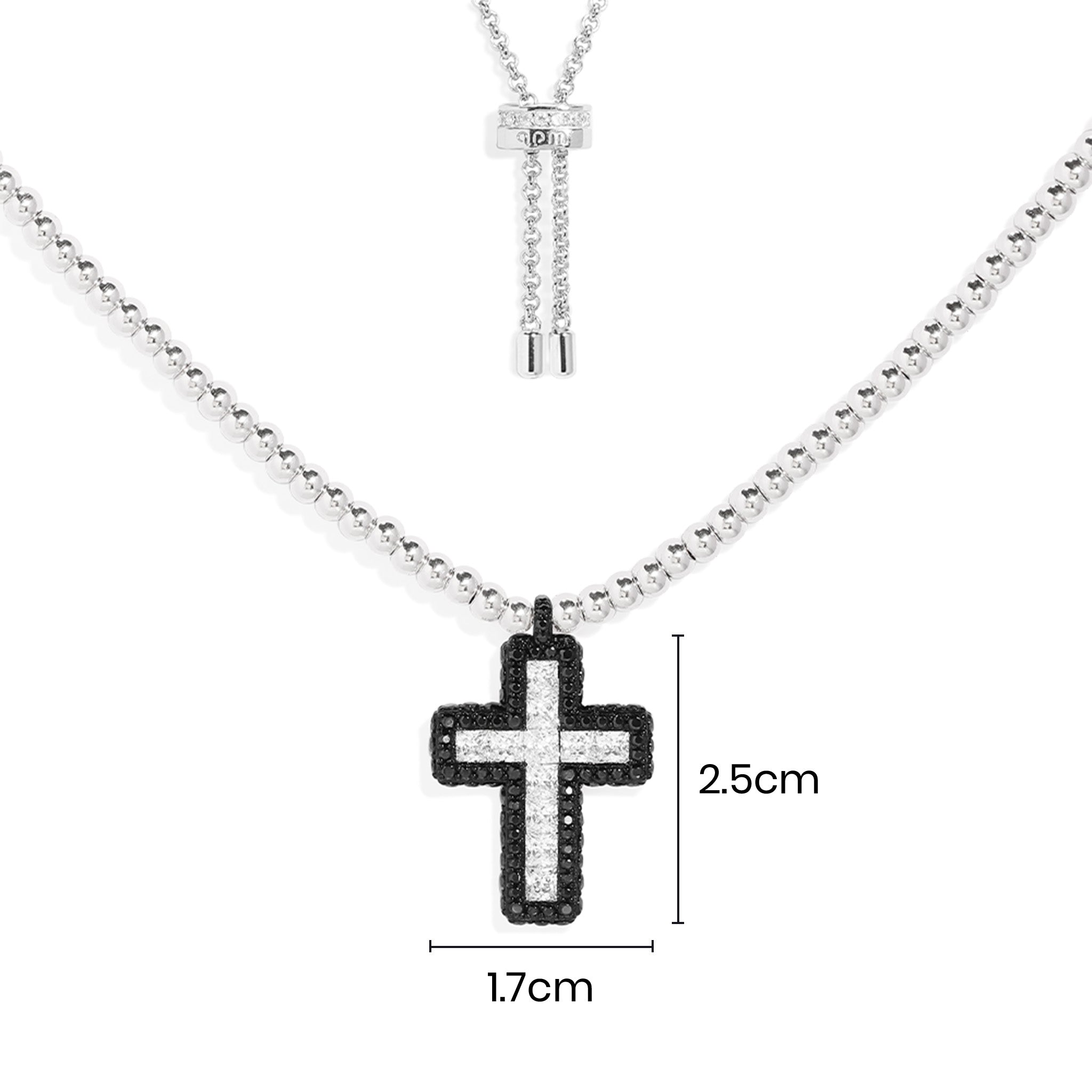 Black Pavé Cross Adjustable Necklace with Beads - APM Monaco UK