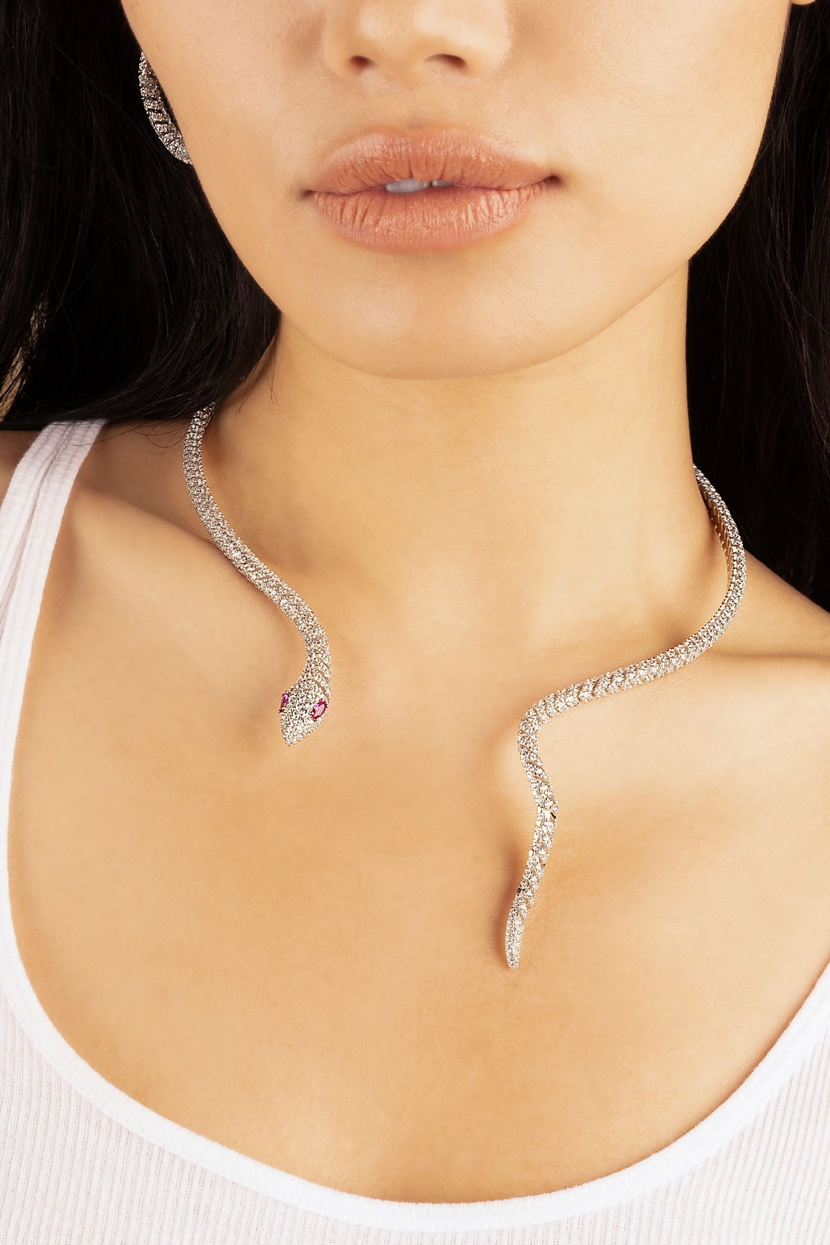 APM Monaco Pavé Kaa Wrap Around Choker in silver