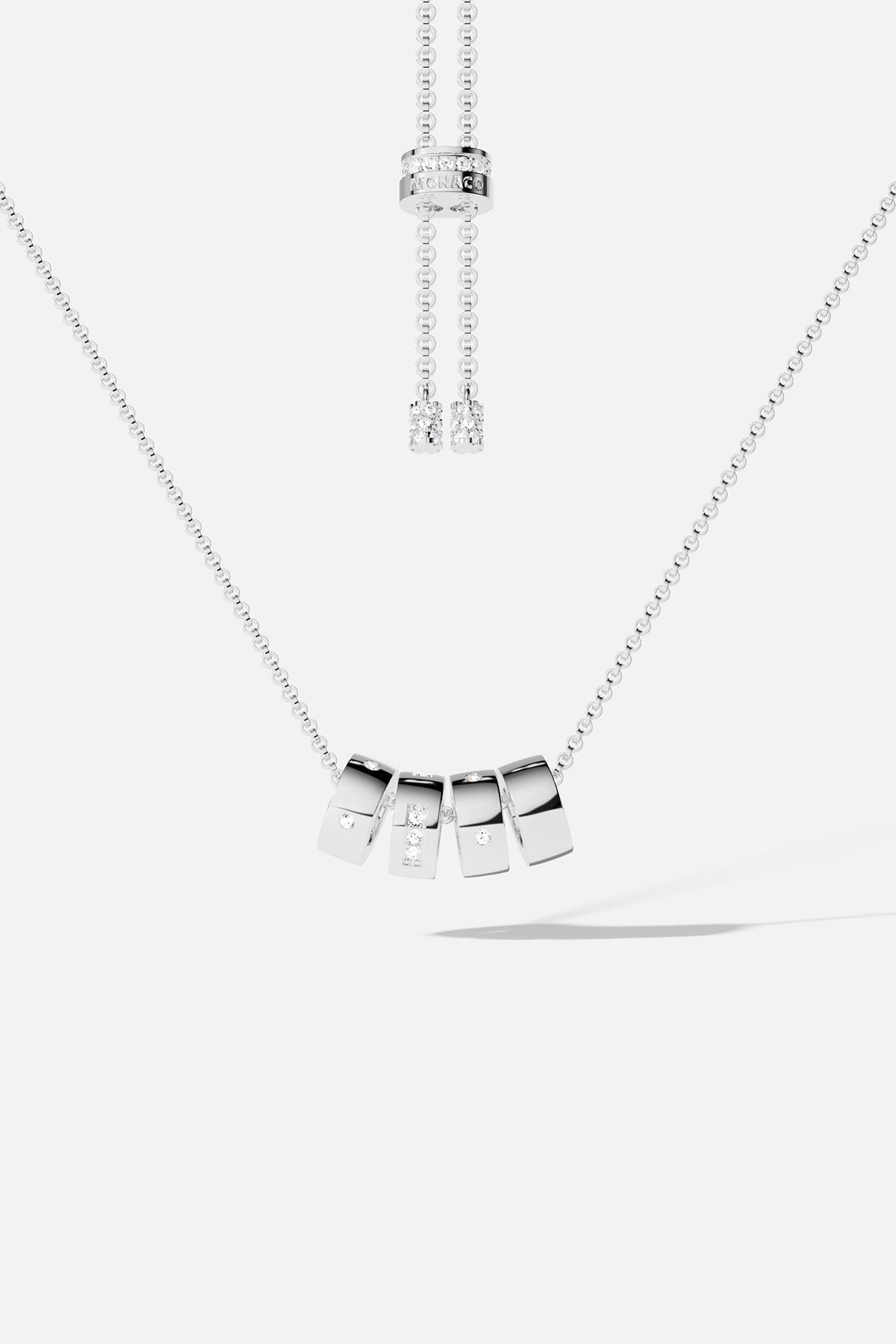 Necklaces APM Monaco adjustable Morse code necklace with five silver-tone letter charms and a rhinestone accent.