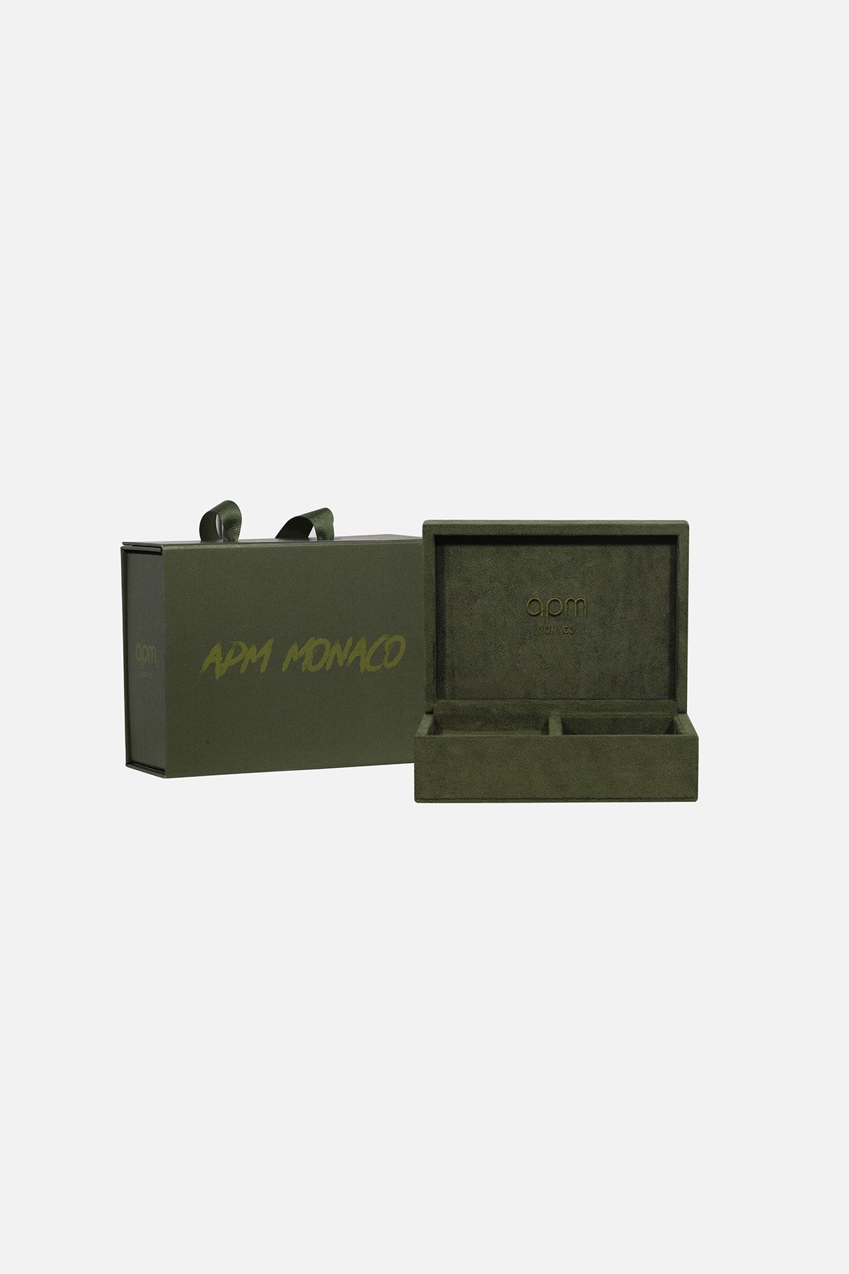 Green jewelry box on a light grey background