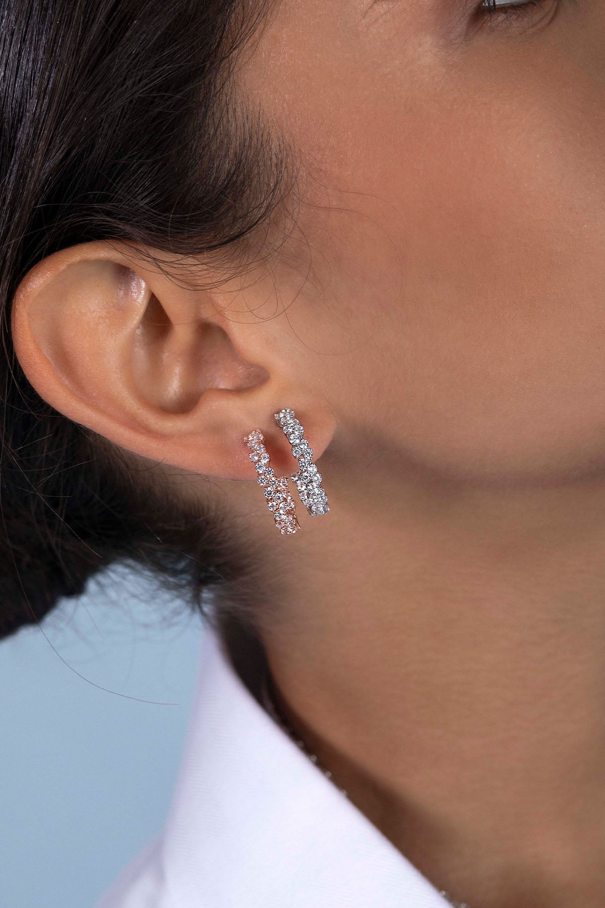 APM Monaco Pavé Hoop Earrings in Silver