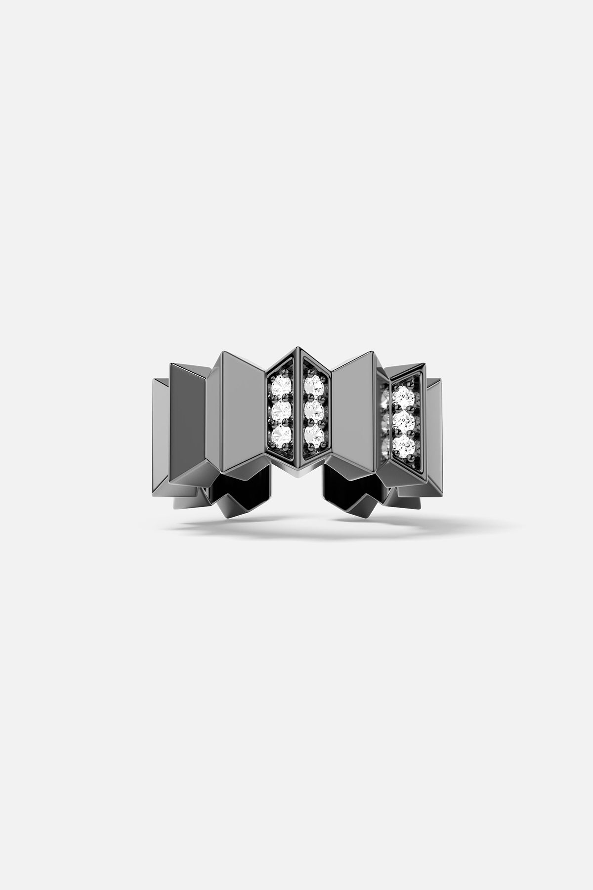 Single ear cuff with geometric design on a light grey background