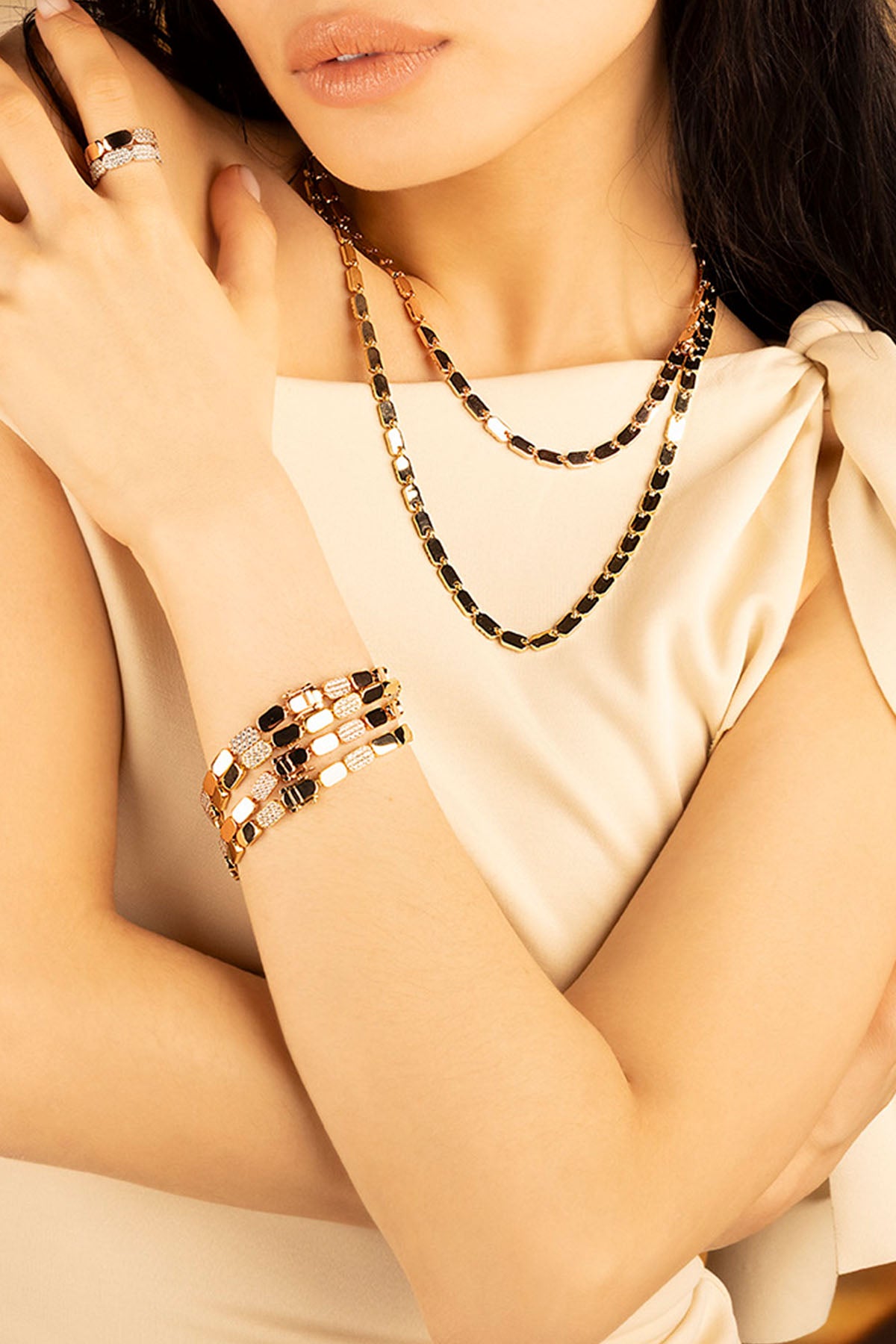 APM Monaco Dainty Rose Gold Ring worn on hand