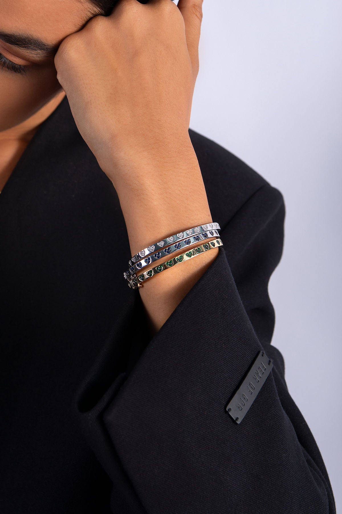 APM Monaco Green & White Heart Bangle in Yellow Gold