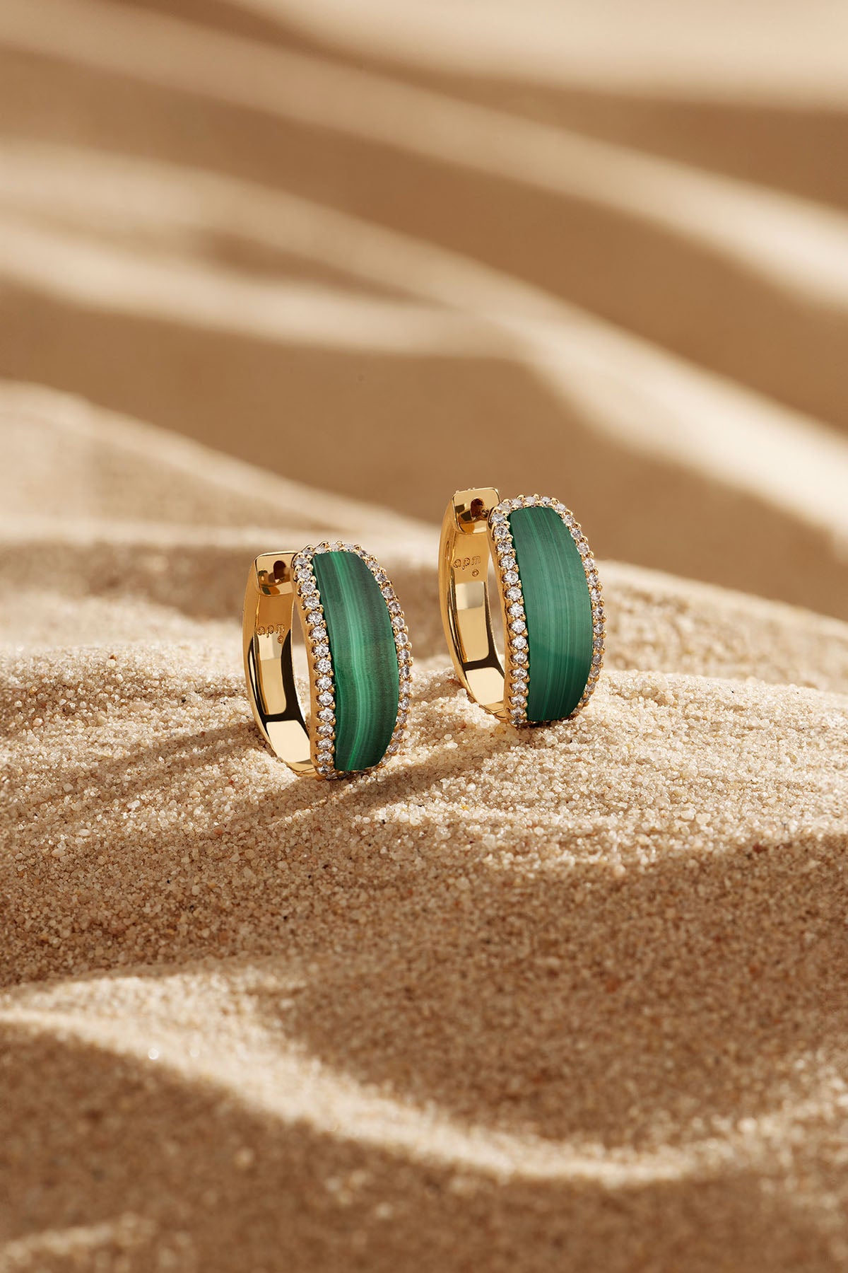 APM Monaco Malachite Hoop Earrings in Yellow Gold