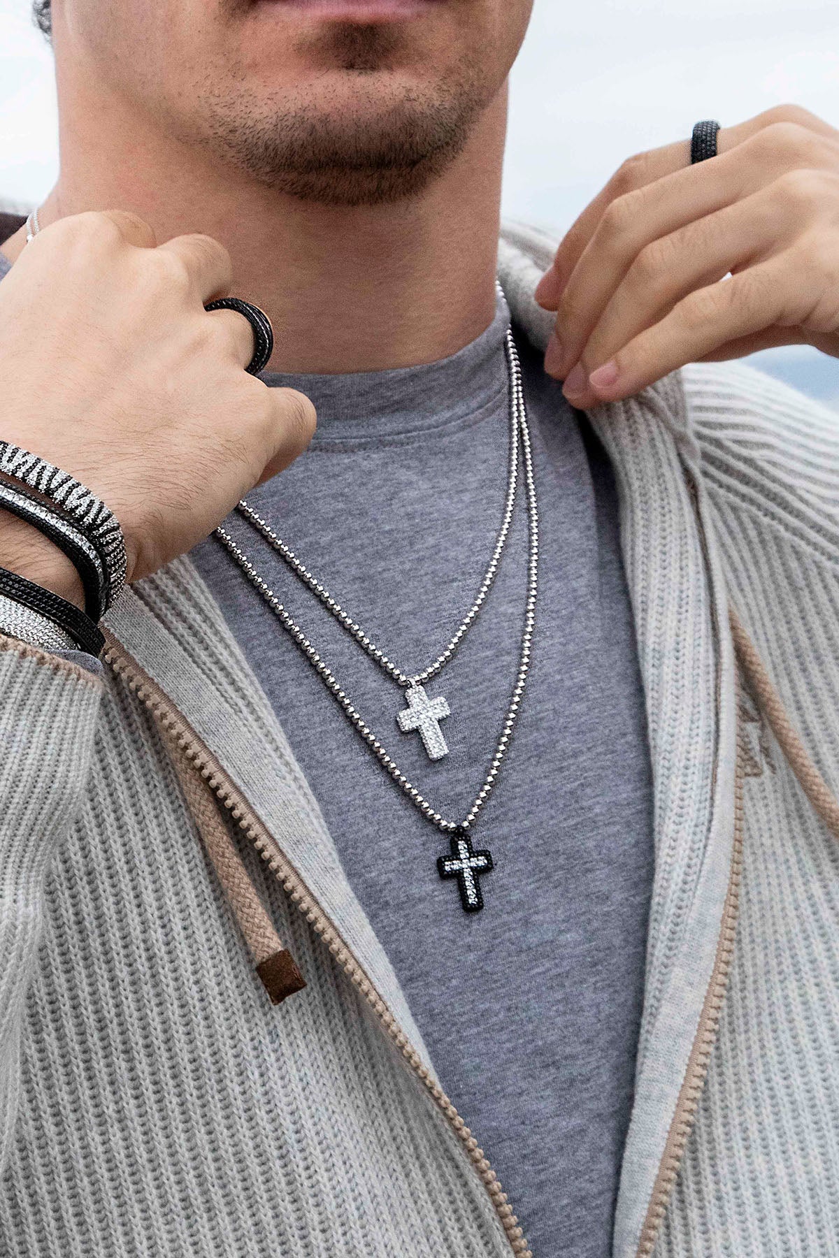 Pavé Cross Adjustable Necklace with Beads - APM Monaco UK