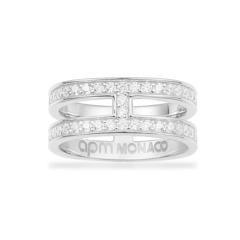 Double Line Pav Ring Silver APM Monaco APM Monaco UK