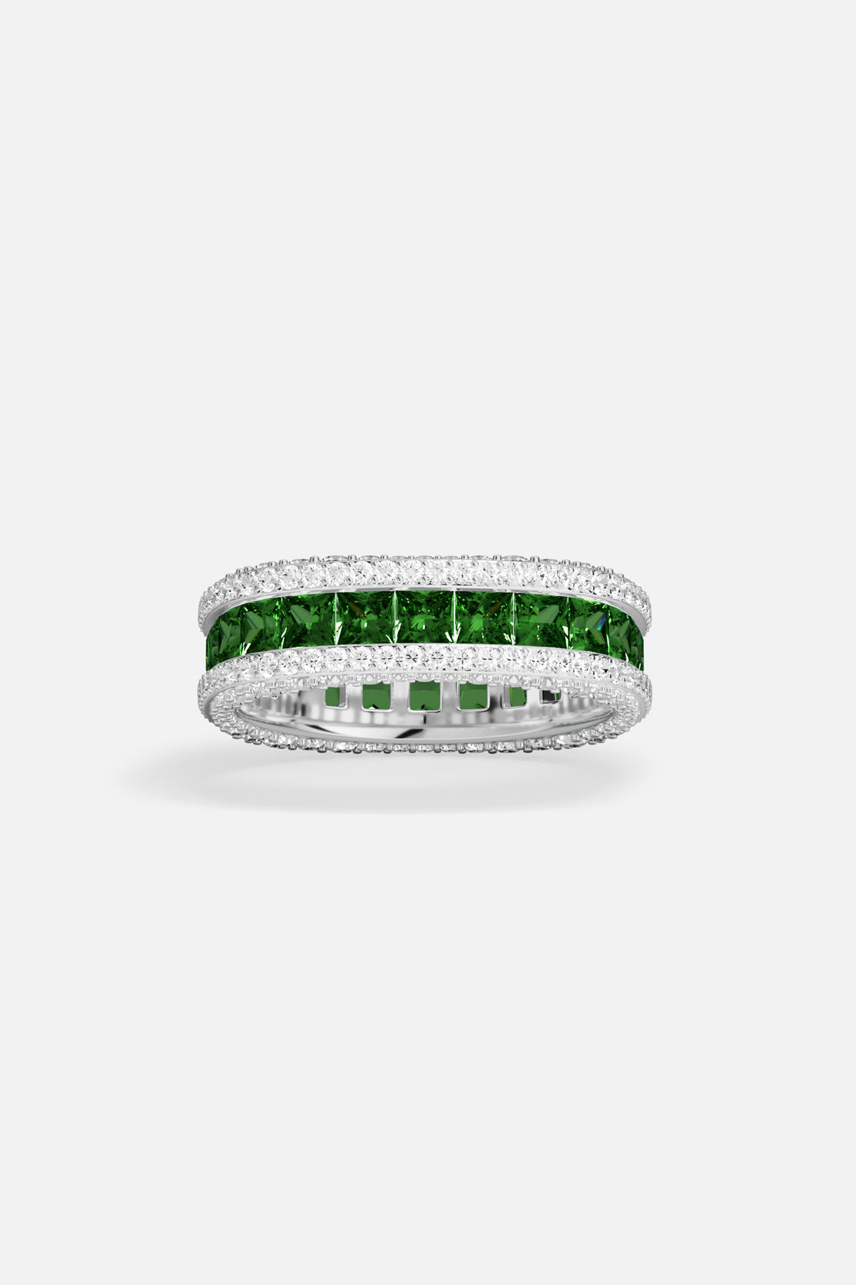 APM Ring, a bold green stripe framed in radiant rhodium finish sparkle.