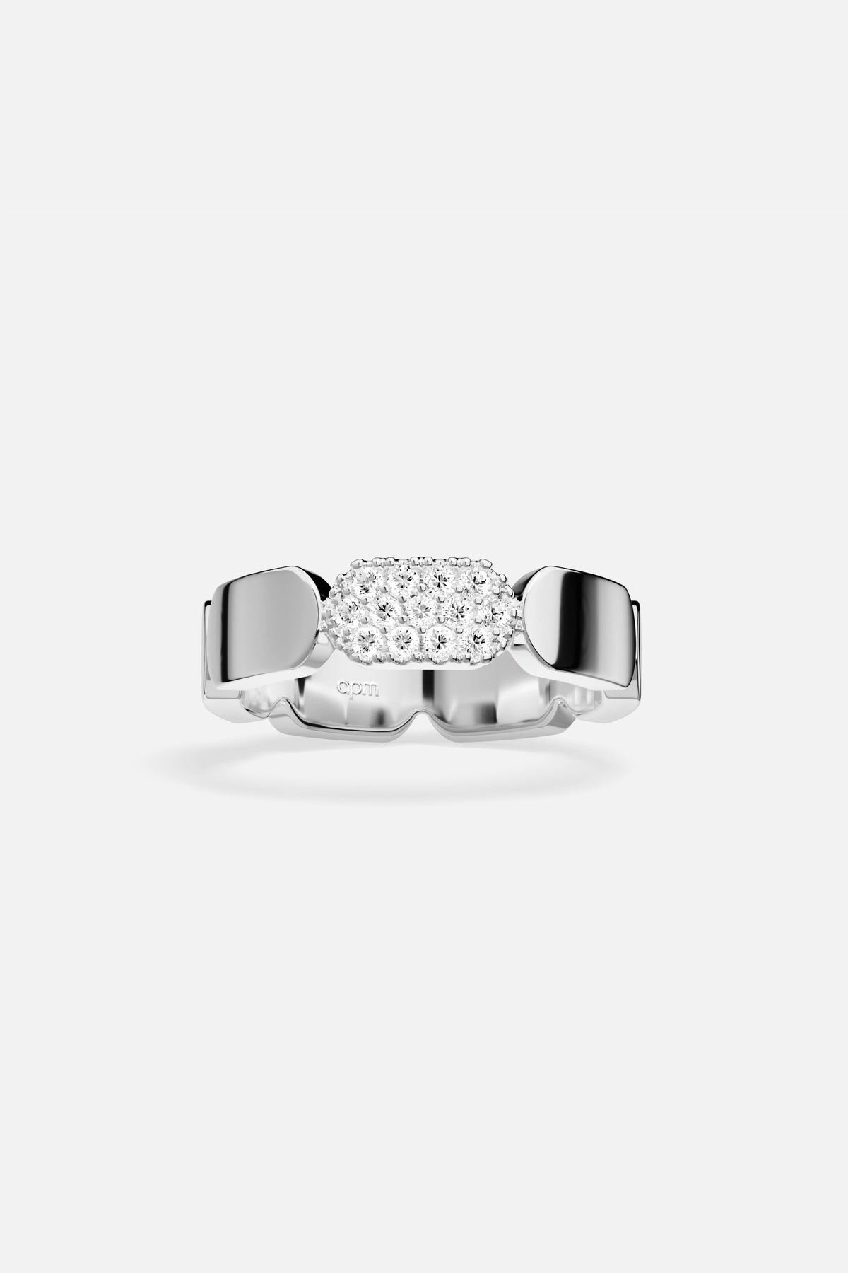 APM Morse Ring, a luminous rhodium finish statement, bold and quietly radiant.
