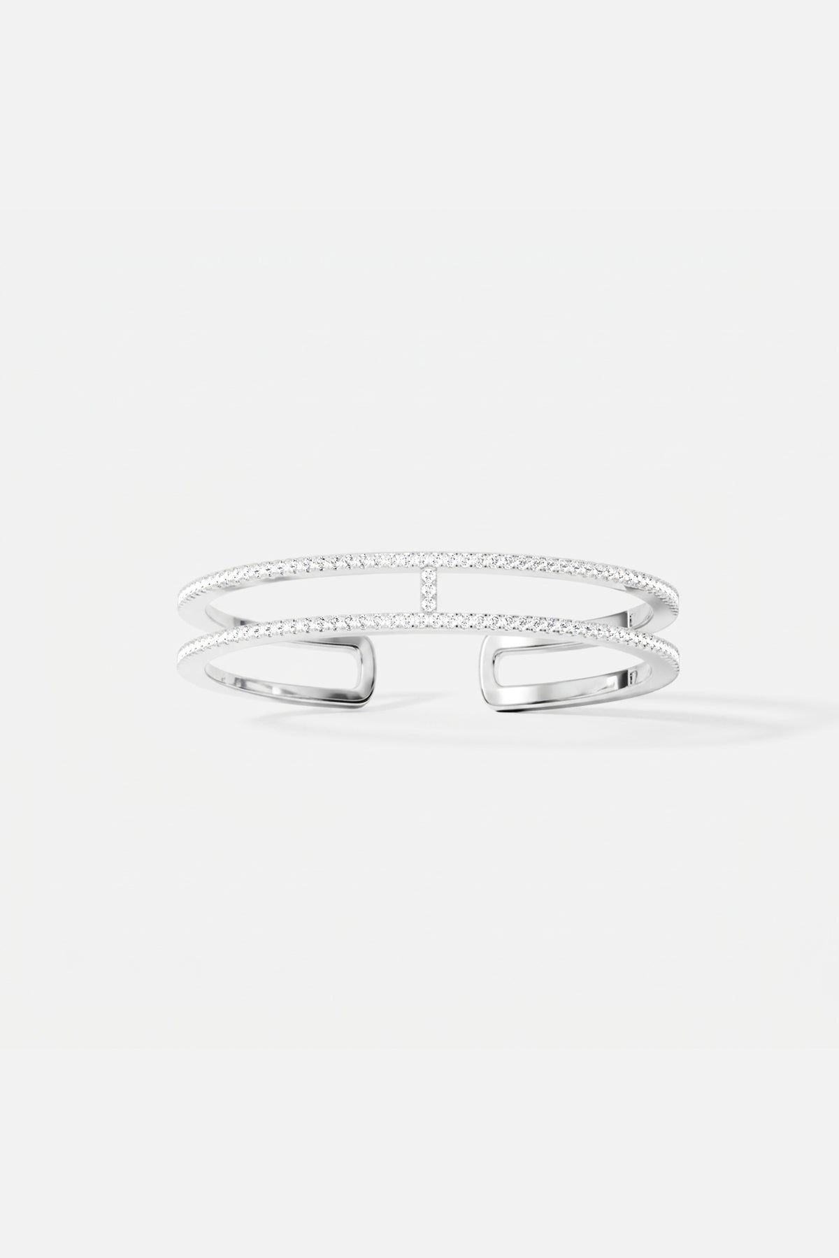 APM double-row cuff bracelet in rhodium finish, effortlessly modern and quietly radiant.