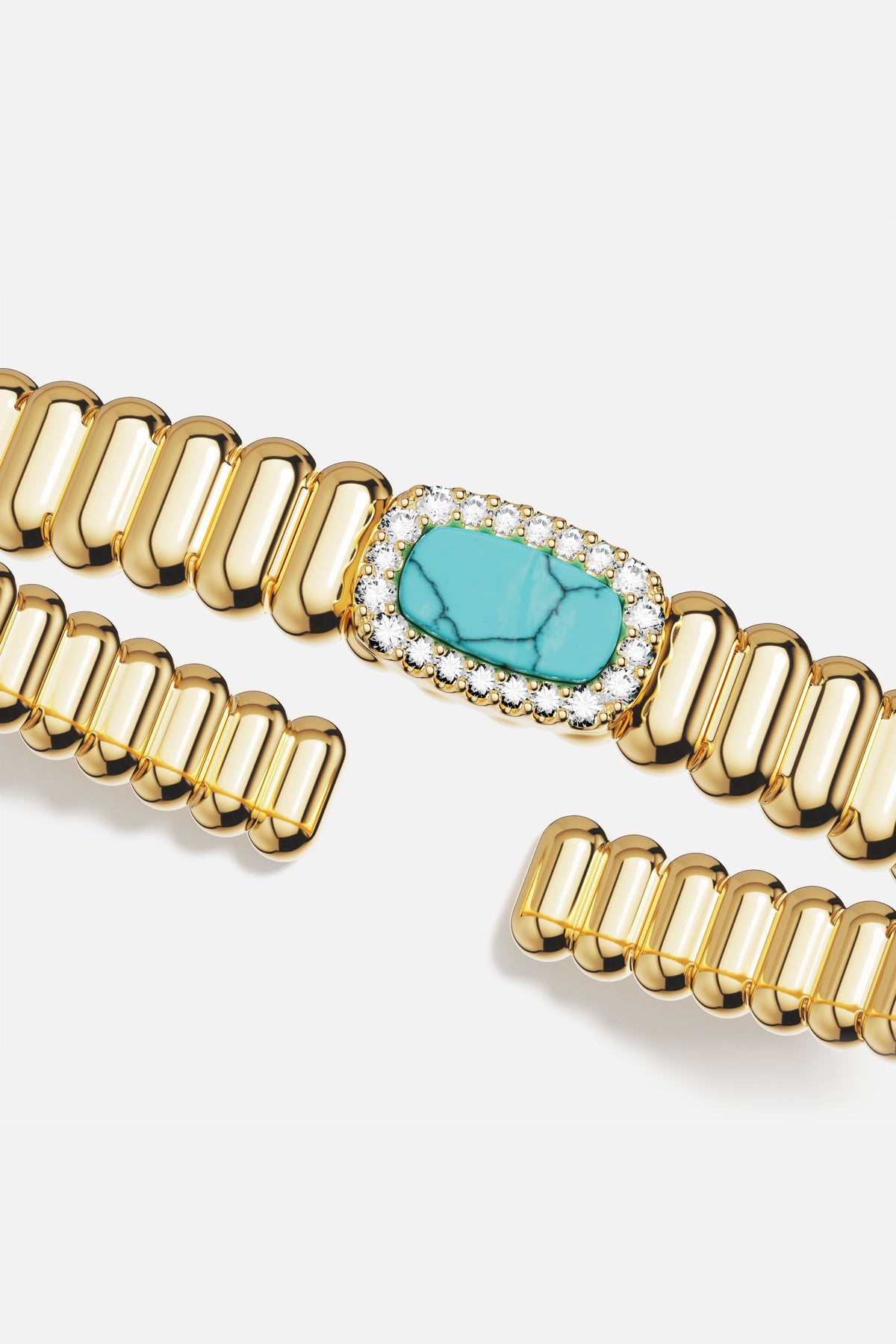 APM Bracelet in golden hues, a turquoise centerpiece glowing with quiet radiance.