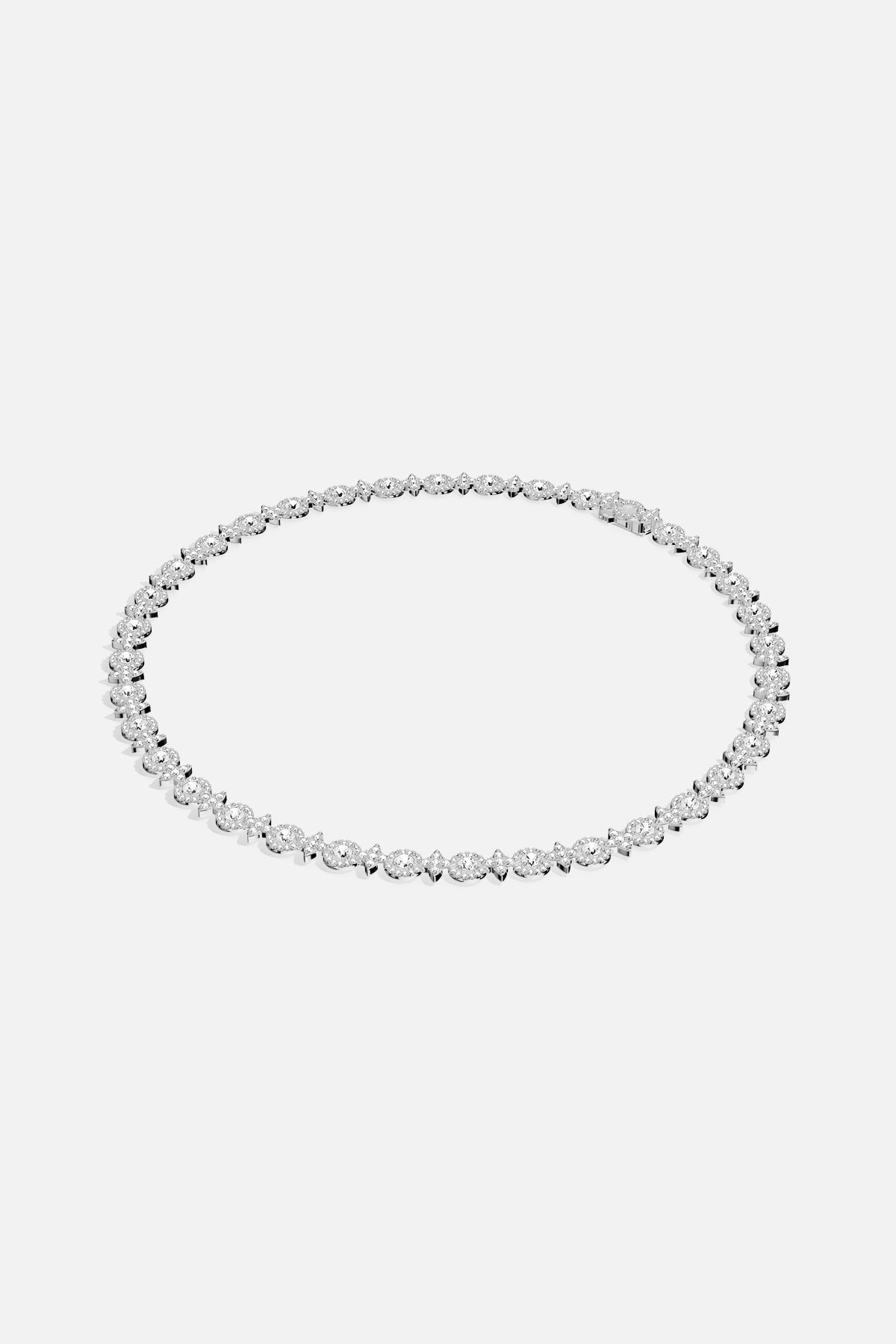 APM Necklace shimmering in rhodium finish, a luminous whisper of timeless elegance.
