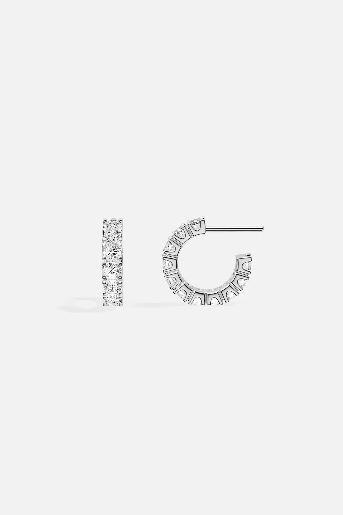 APM Hoop Earrings in rhodium finish, radiant sparkle for effortless everyday elegance.