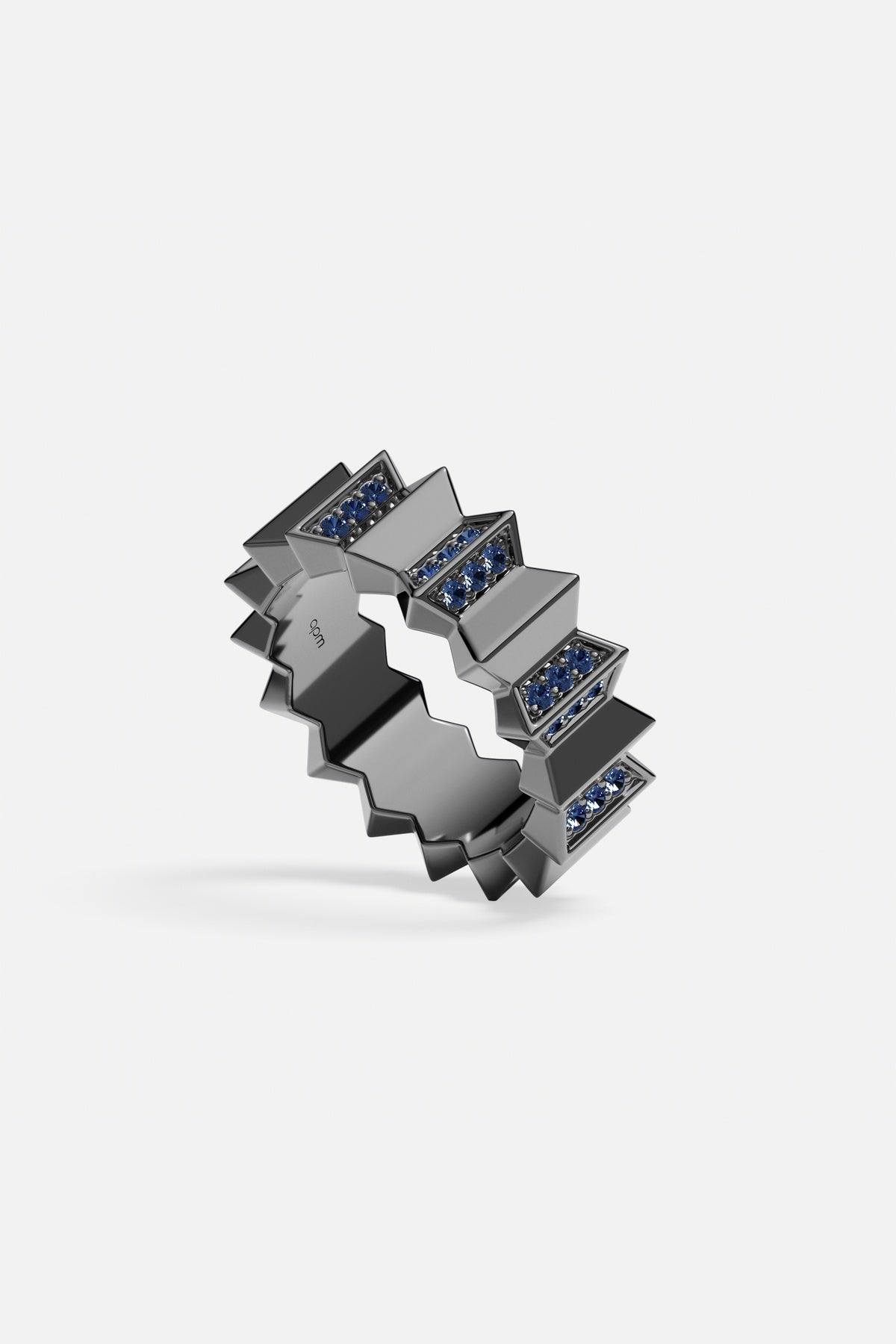 APM Morse Ring, bold zigzag edges and deep blue sparkle, effortlessly striking.