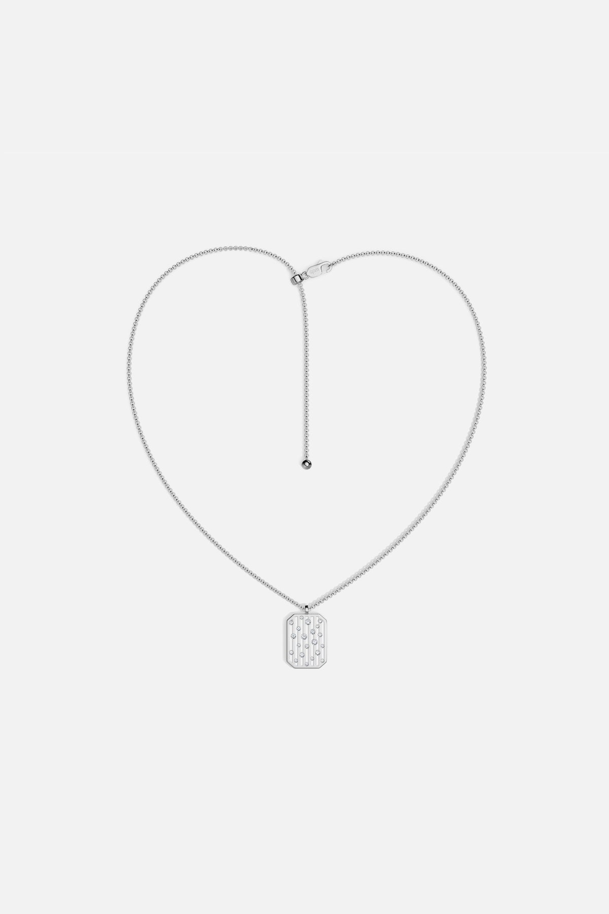 APM Monaco pendant necklace in rhodium finish, a whisper of modern elegance.