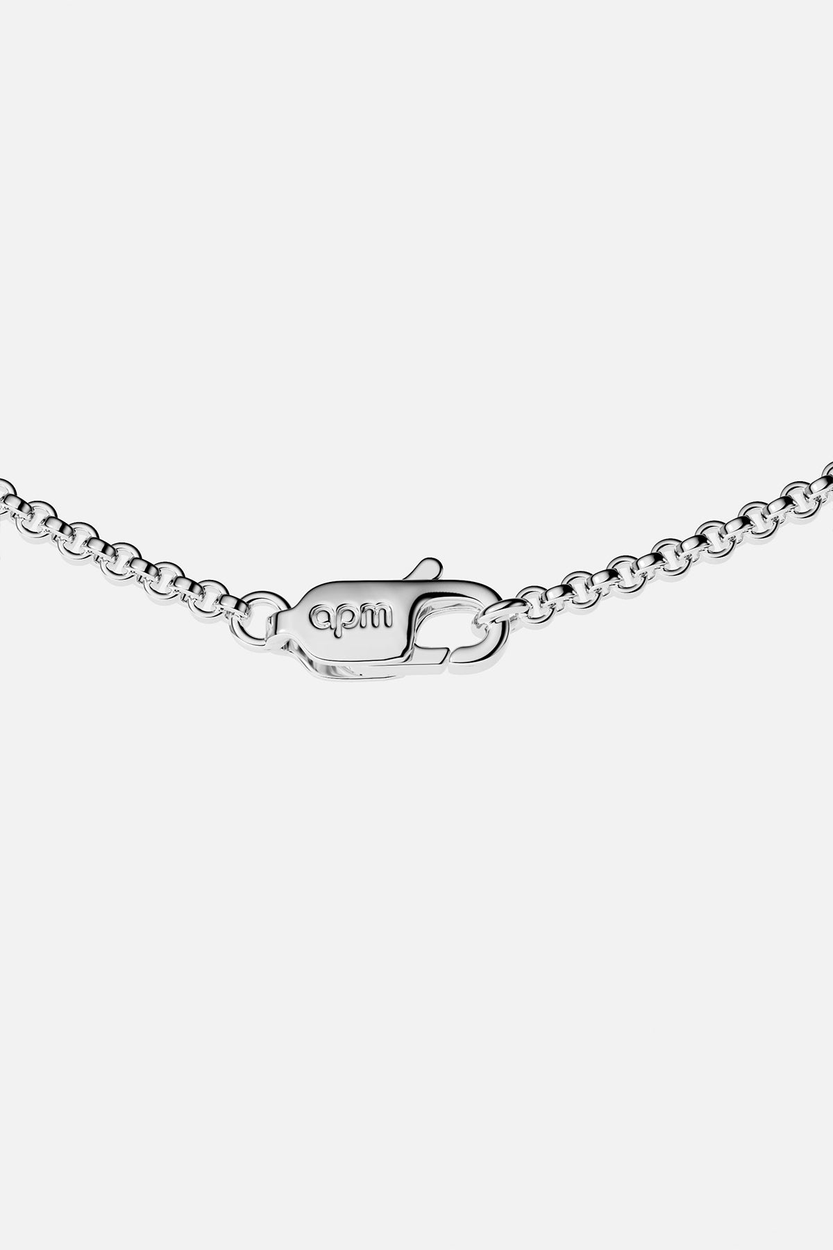 APM chain necklace in rhodium finish, effortless elegance with a signature clasp.