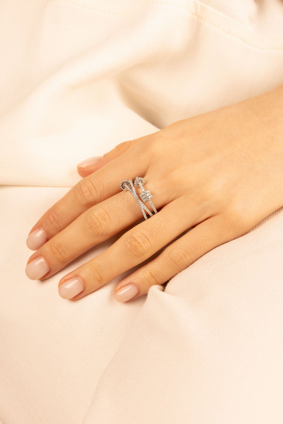 APM Monaco Triple Ring with Sliding Hoops In Silver worn on hand