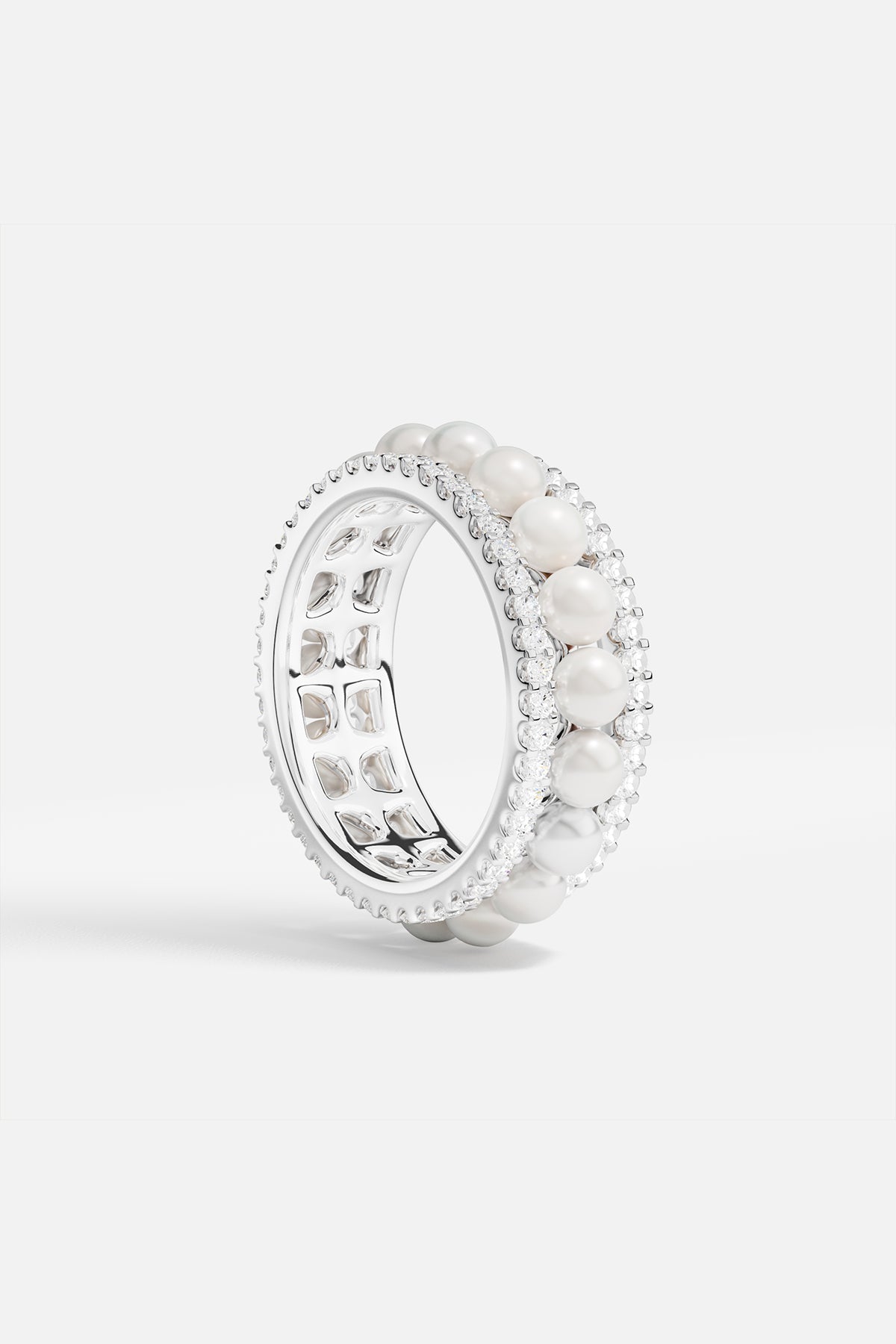 APM Monaco Double Paved Hoop Ring with Pearls in Silver