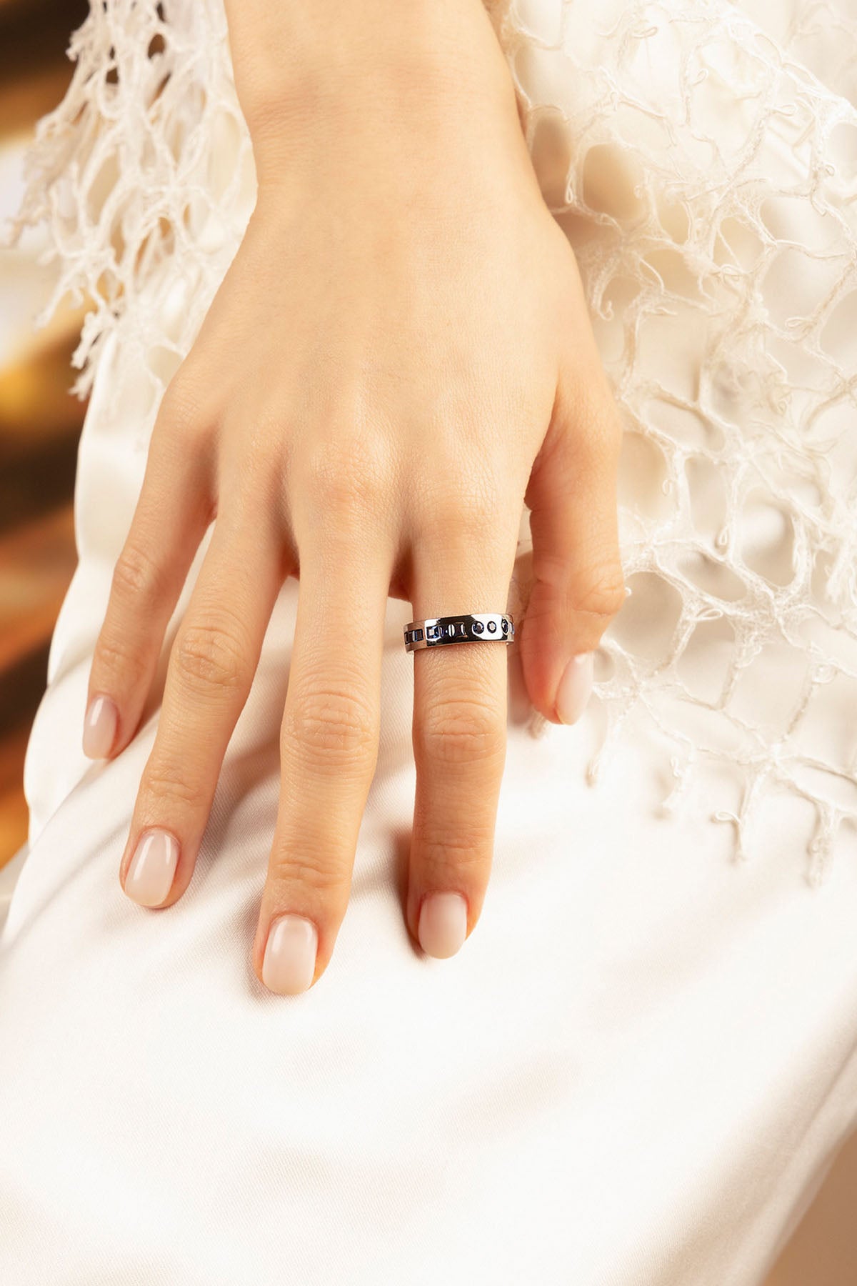 APM Monaco Blue Smile Morse Code Ring in Silver