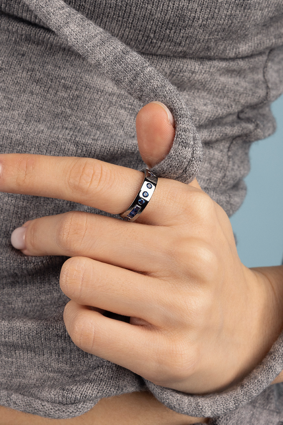 Blue Smile Morse Code Ring