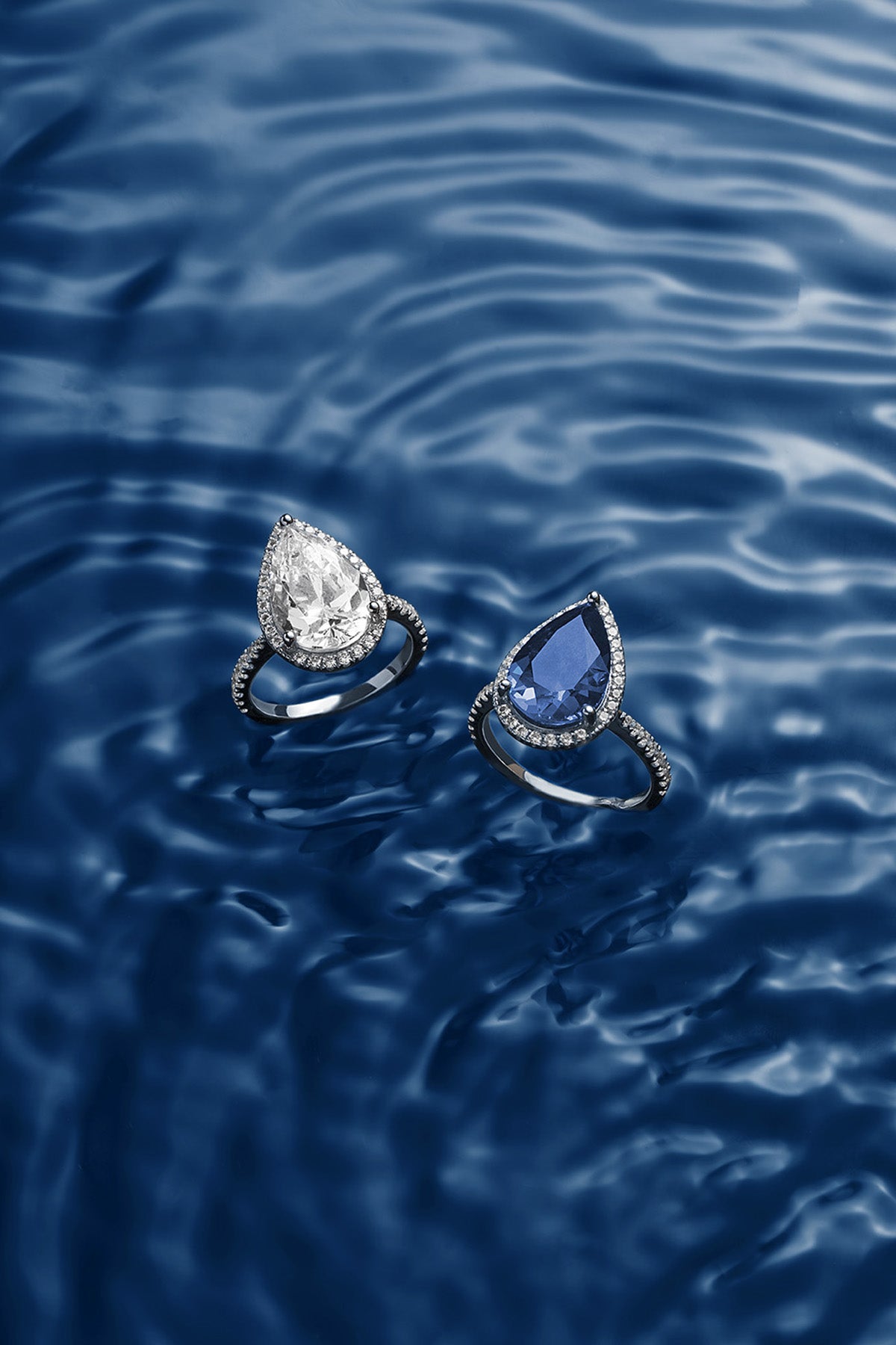 APM Monaco Blue Pear Pave Ring in Silver