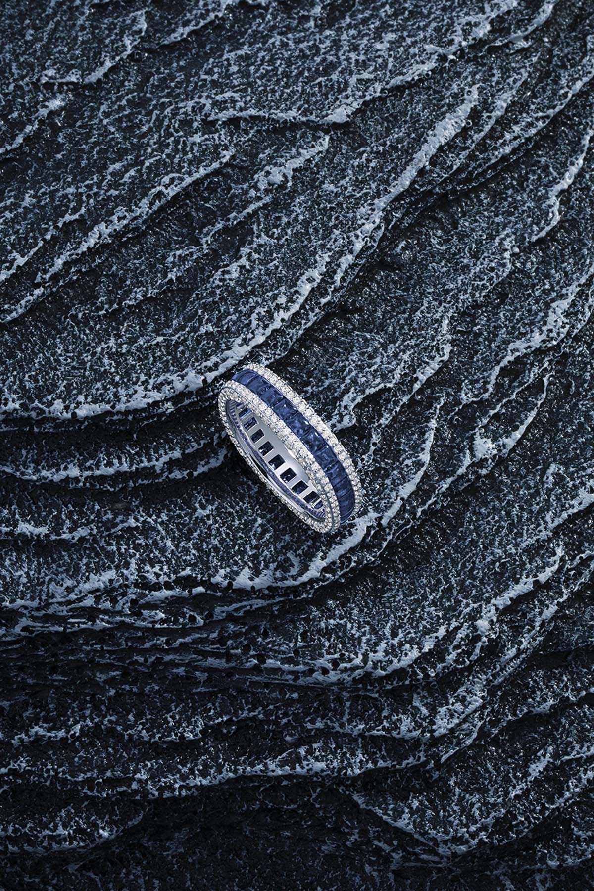 APM Monaco Blue Pave Ring in SIlver