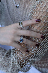 APM Monaco Blue Square Ring with Pearls in Silver