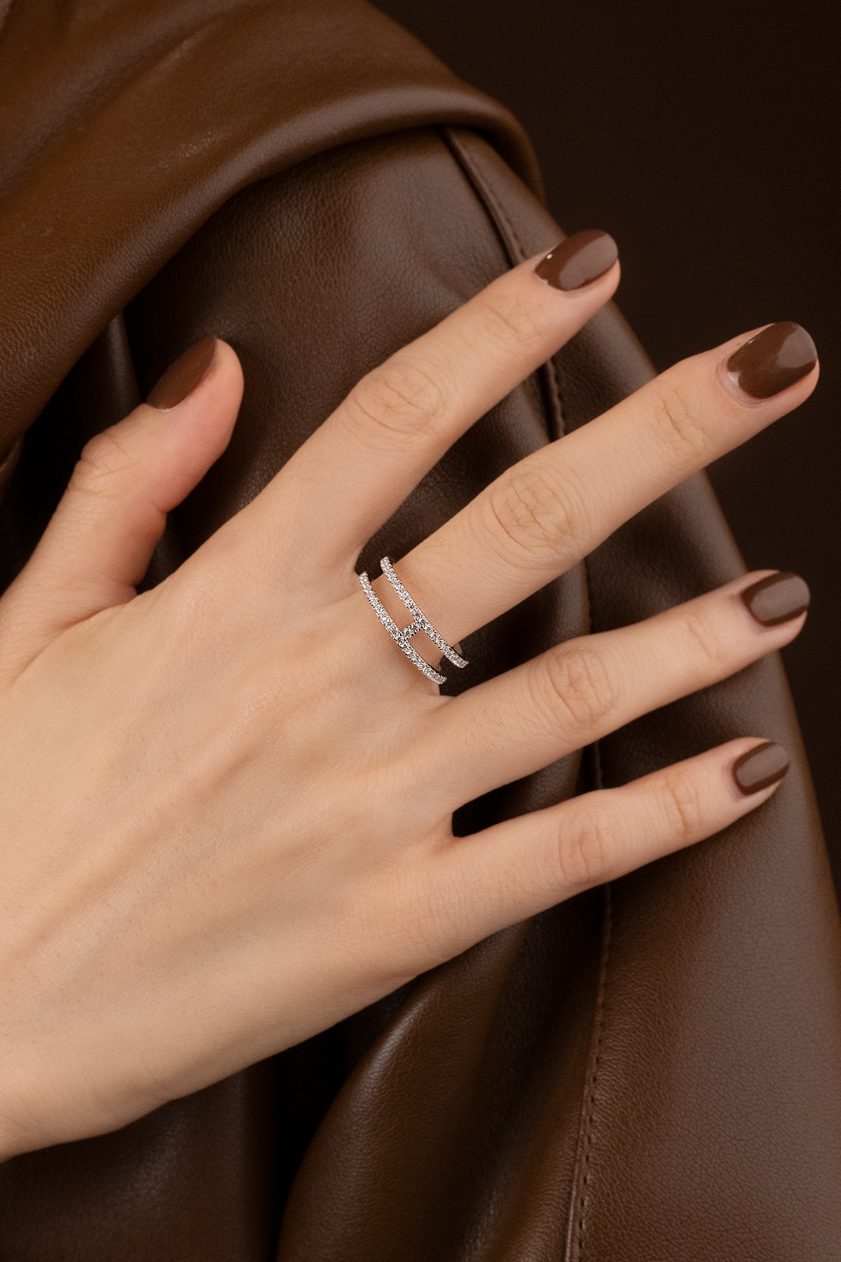 APM Monaco Double Line Pavé Ring in Silver