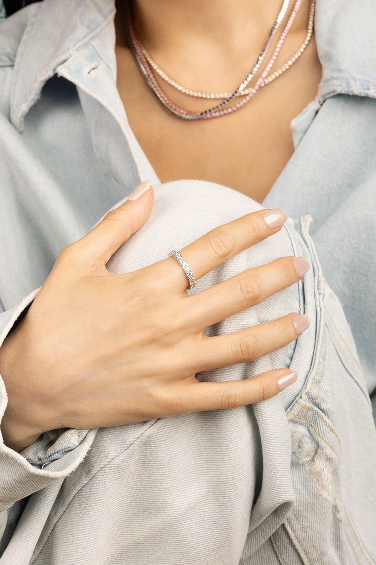 APM Monaco Pavé Ring in Silver worn hand