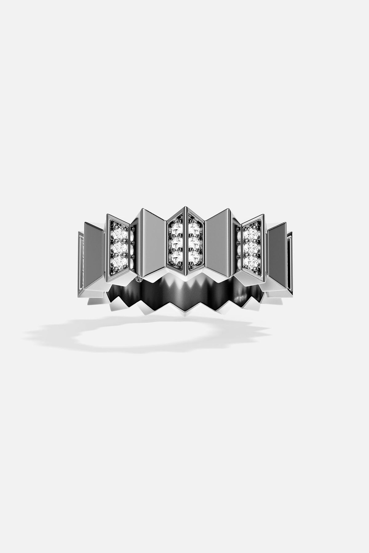 Silver ring in dark grey color on a white background