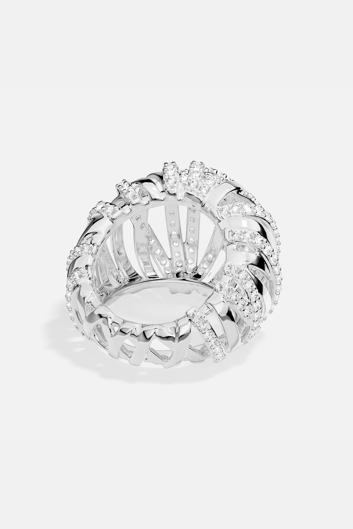APM MONACO silver ring with interwoven design on a white background