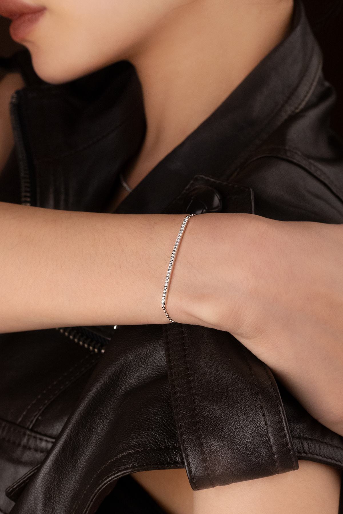 APM Monaco Adjustable Bracelet with Paved Line in Silver