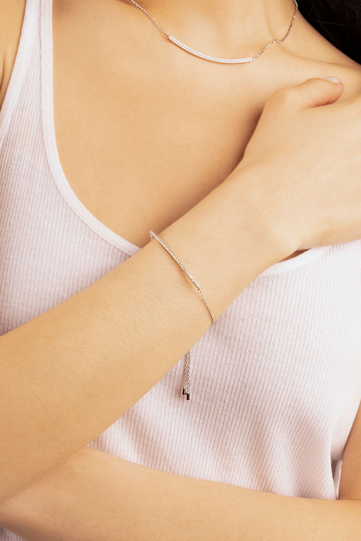 APM Monaco Adjustable Bracelet with Paved Line in Silver