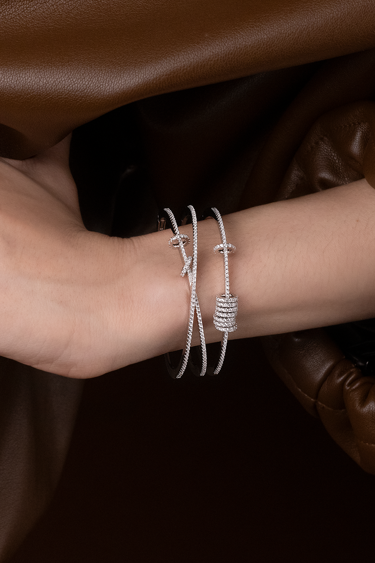 APM Monaco Triple Cuff with Sliding Rings in Silver