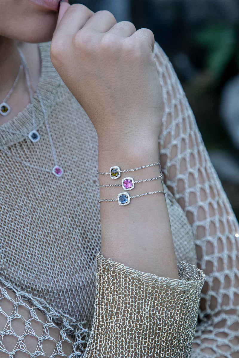 APM Monaco Fuchsia Pavé Square Adjustable Bracelet in Silver